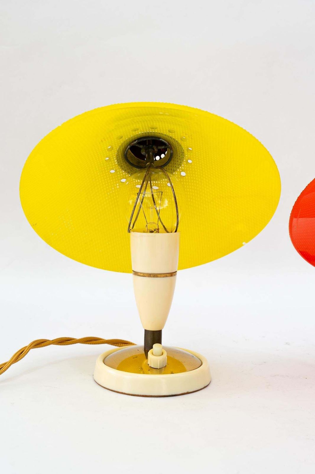 2 Rupert Nikoll Lucite Table Lamps Red And Yellow Vienna Around 1960s photo vinterior