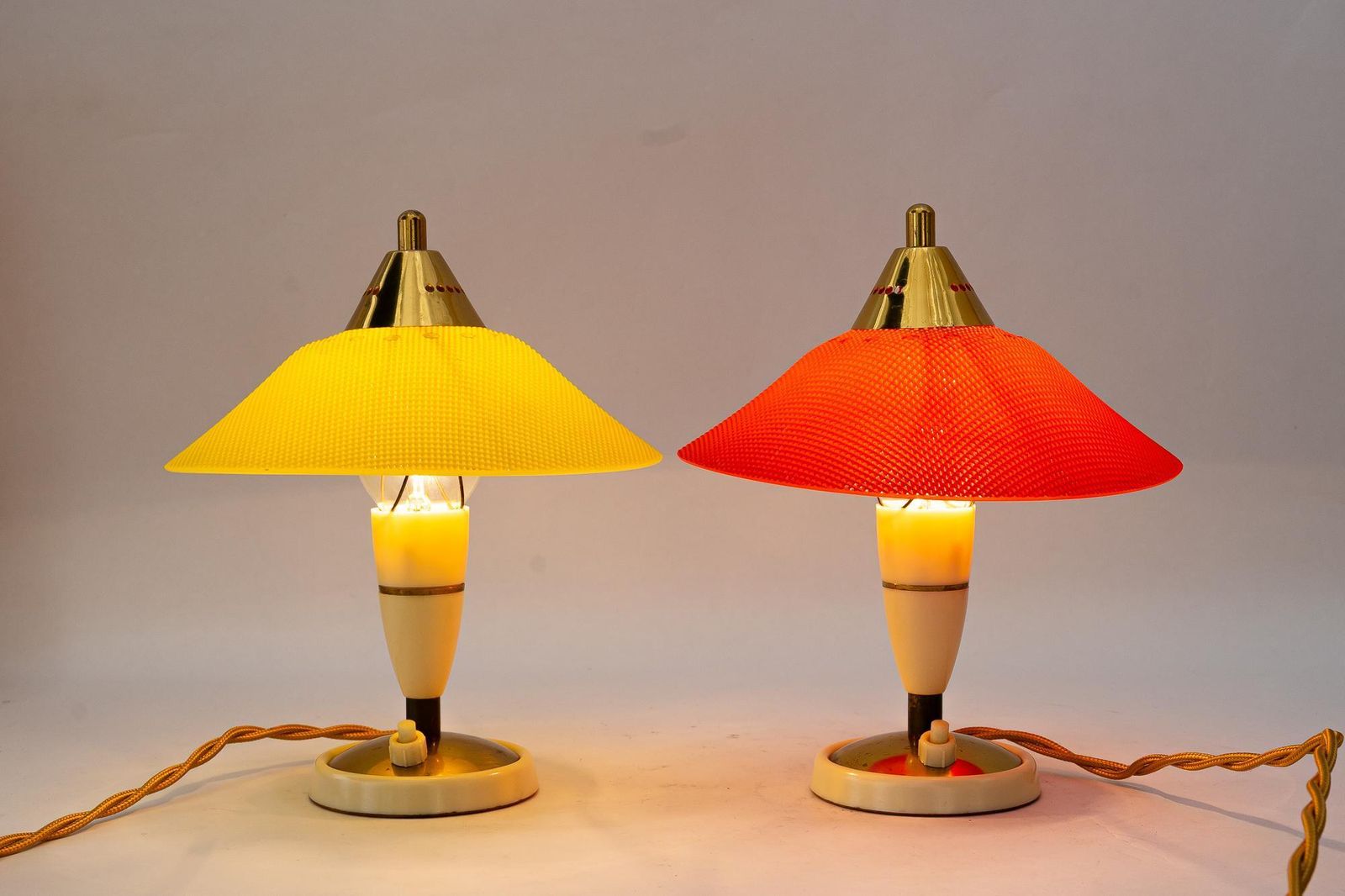 photo for sale 2 Rupert Nikoll Lucite Table Lamps Red And Yellow Vienna Around 1960s