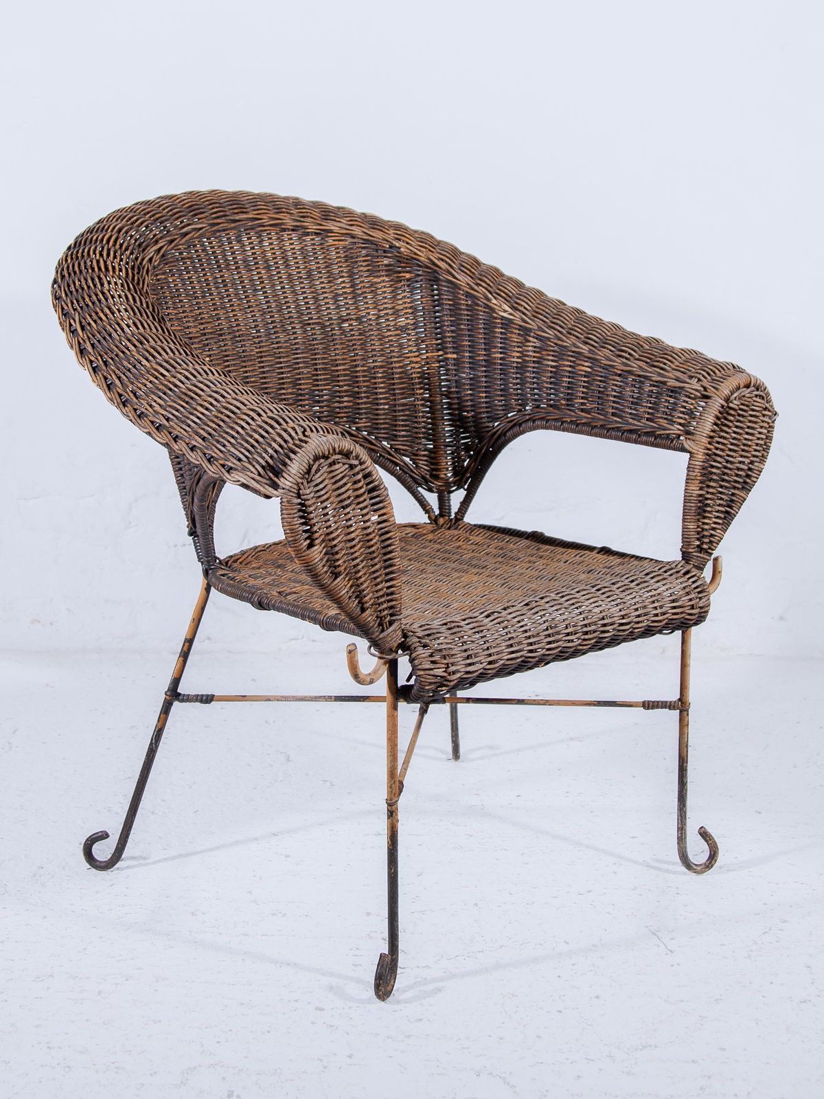 1970s Wrought Iron Wicker Chair photo for sale