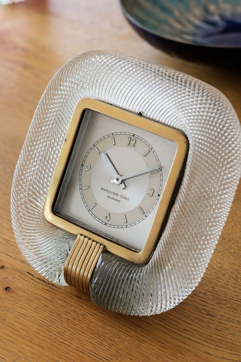Murano Glass And Brass Table Clock By Ercole Barovier For Barovier & Toso, 1950s photo for sale