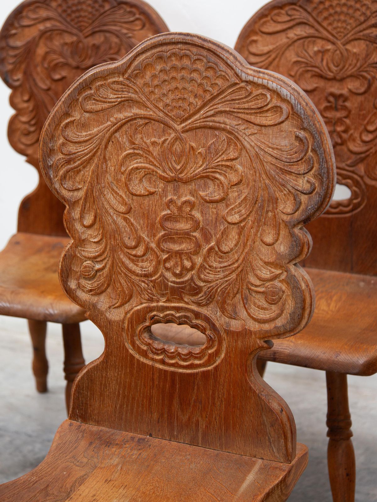 A Brutalist Folk Art Alpine Set Of Four Chairs, France, 1930s photo for sale