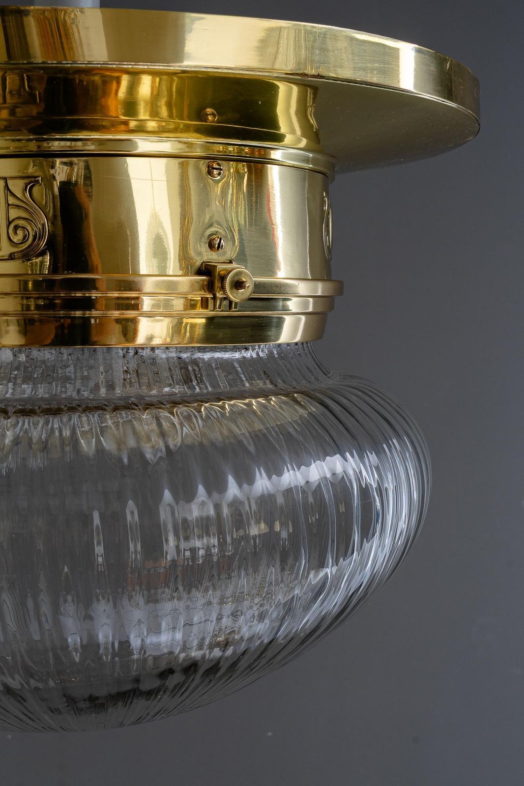 Big Art Deco Ceiling Lamp With Original Antique Glass Shade Vienna Around 1920s photo for sale