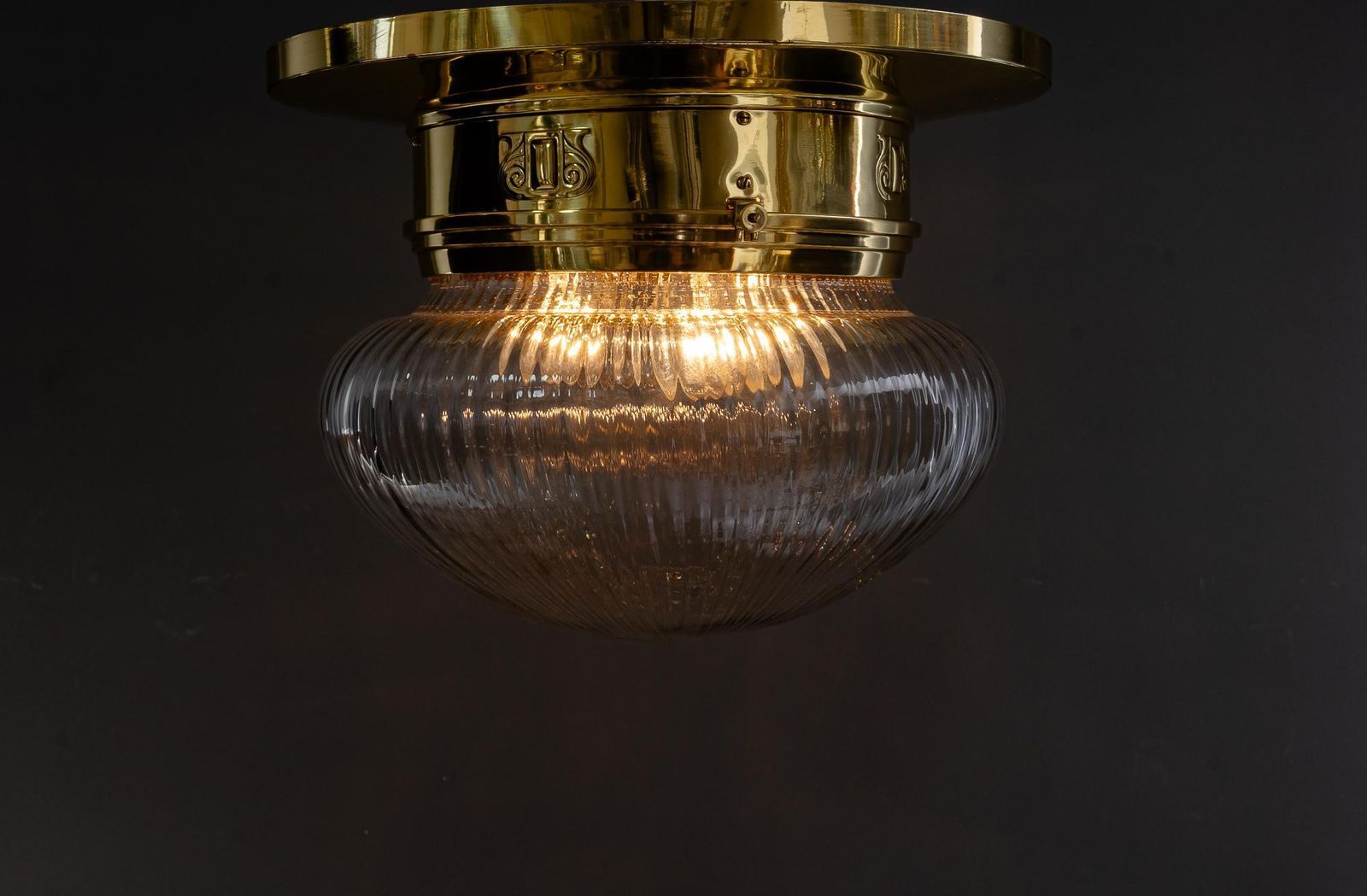 Big Art Deco Ceiling Lamp With Original Antique Glass Shade Vienna Around 1920s photo buy