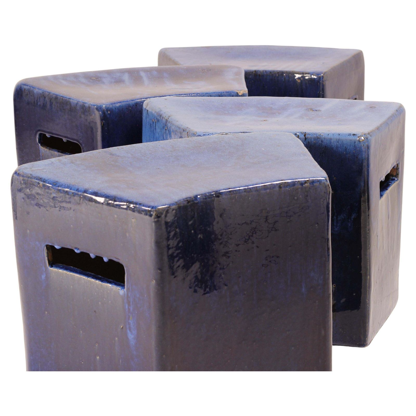 photo furniture Set Of 4 Modular Blue Glazed Ceramic Garden Stools By Habitat/Conran Uk 1996