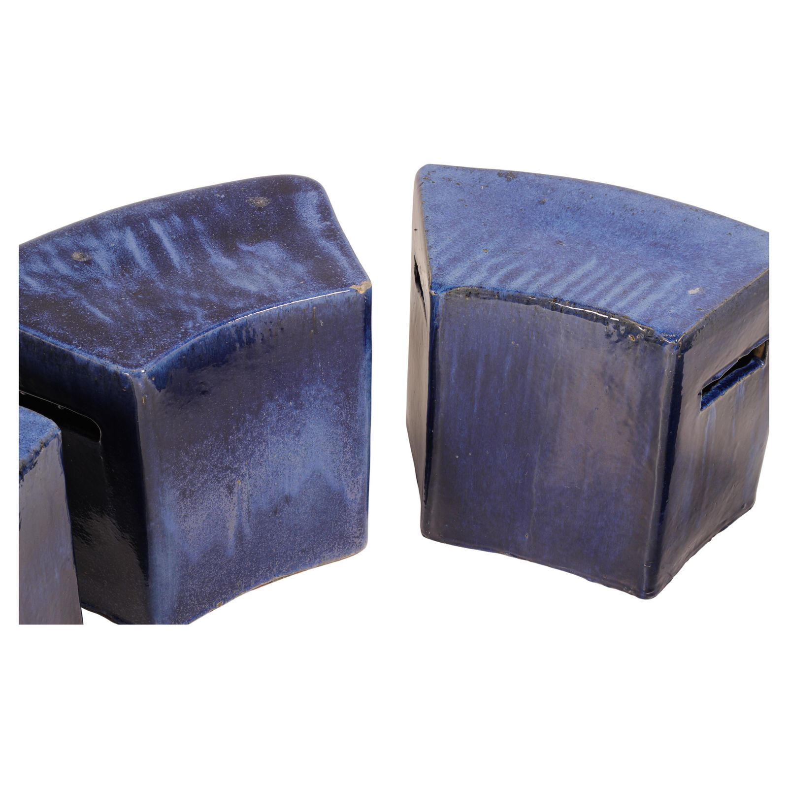photo for sale Set Of 4 Modular Blue Glazed Ceramic Garden Stools By Habitat/Conran Uk 1996