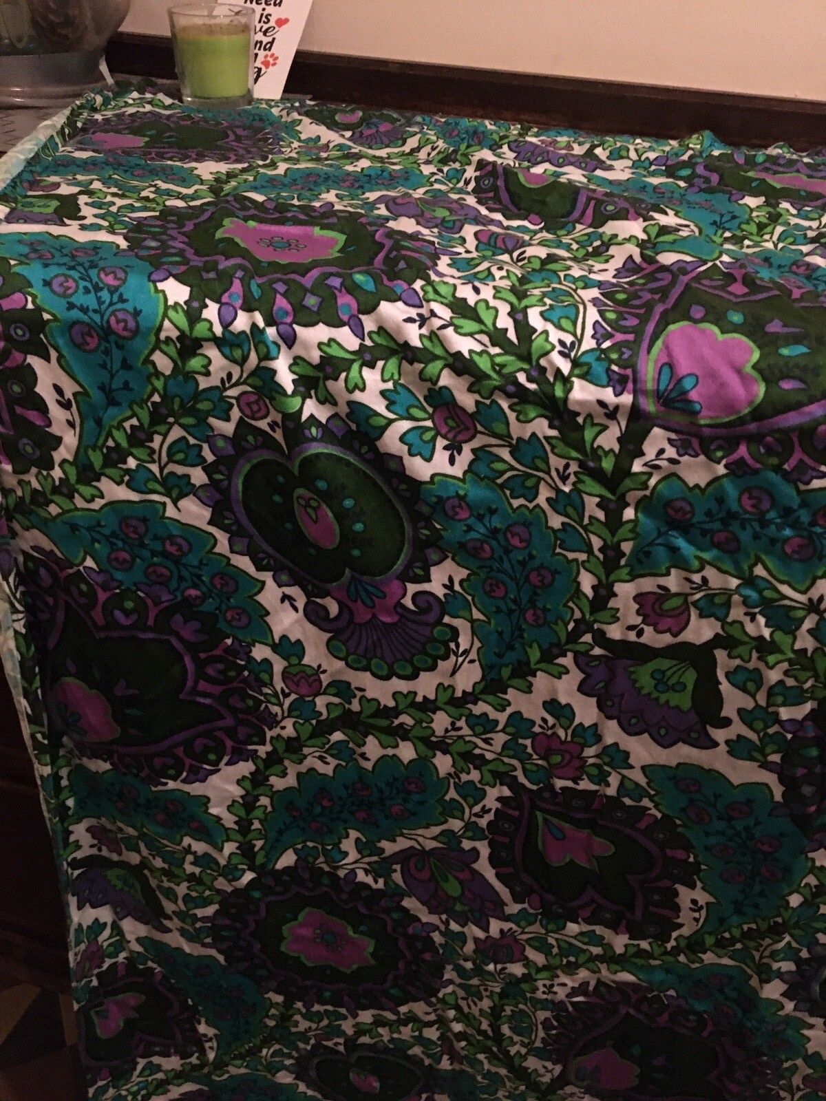 Vintage Psychedelic 1960s Fabric Curtain Material X2 Flower Power photo vinterior