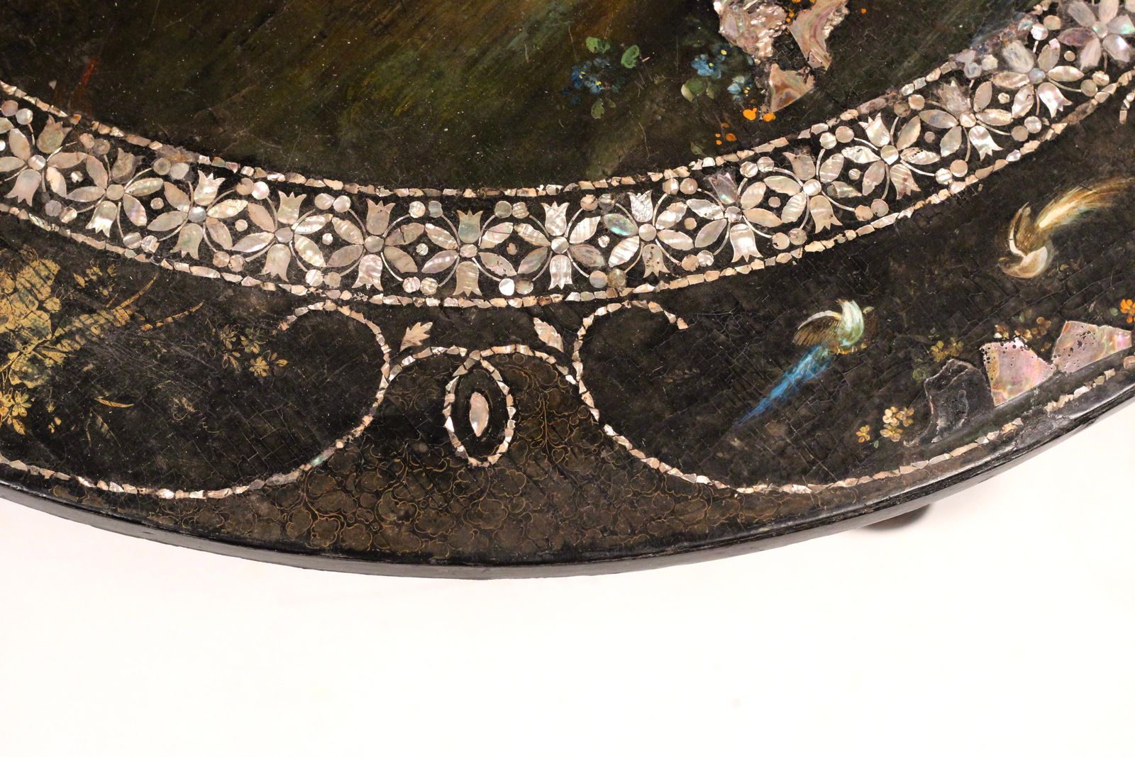 photo buy Victorian Japanned Papier Mâché Tilt Table With Nacre Inlay, C.1850 Hand Painted