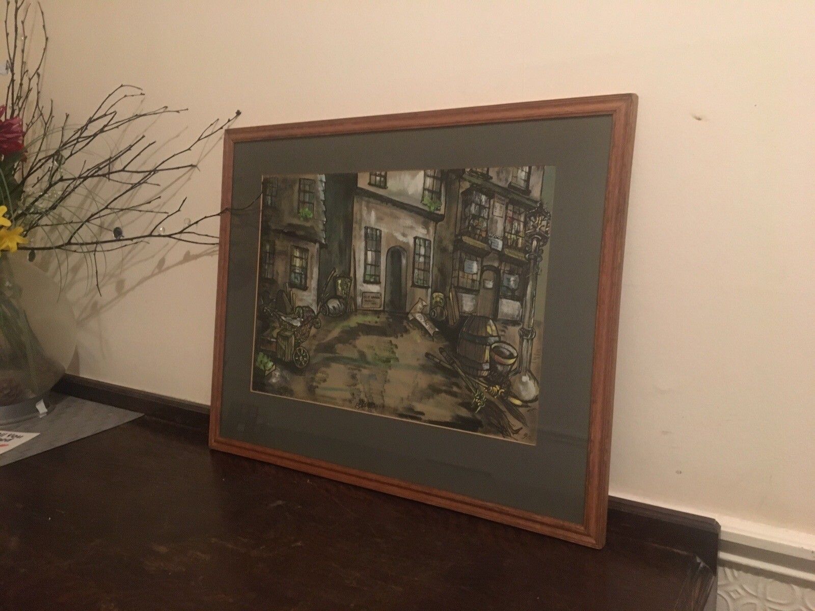 E Joyce Stone Original Painting Gouache 1972 Bristol Oak Framed Large photo furniture