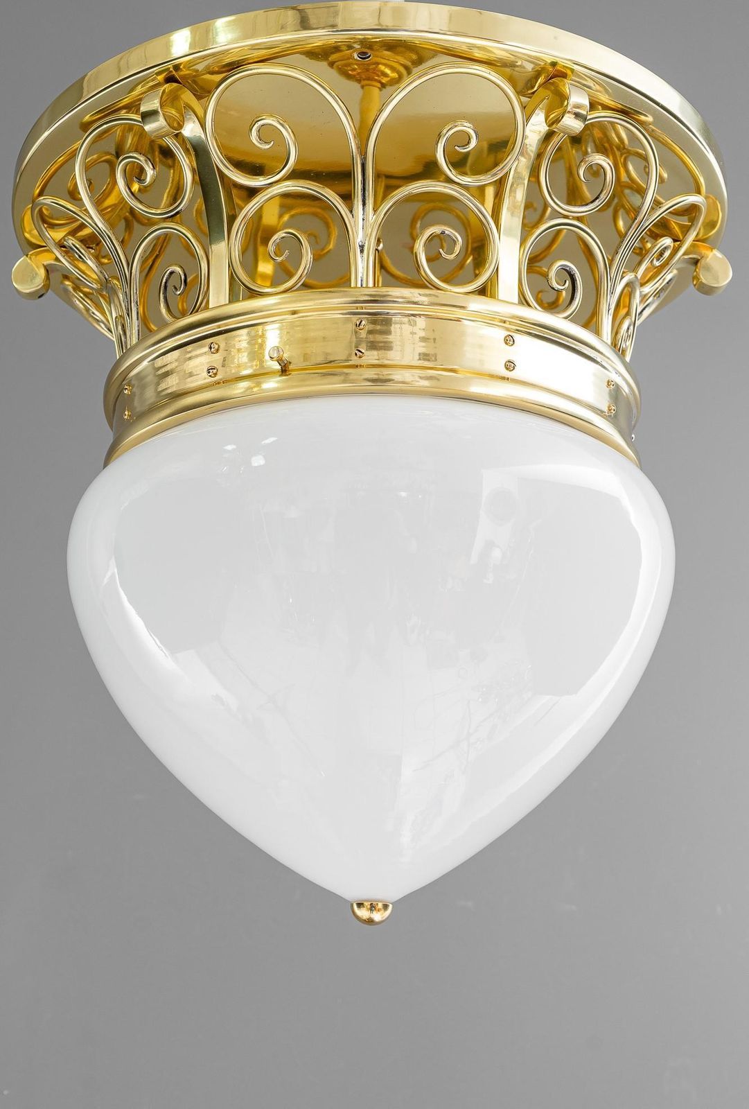 Big Art Deco Ceiling Lamp With Original Opal Glass Shade Vienna Around 1920s photo furniture