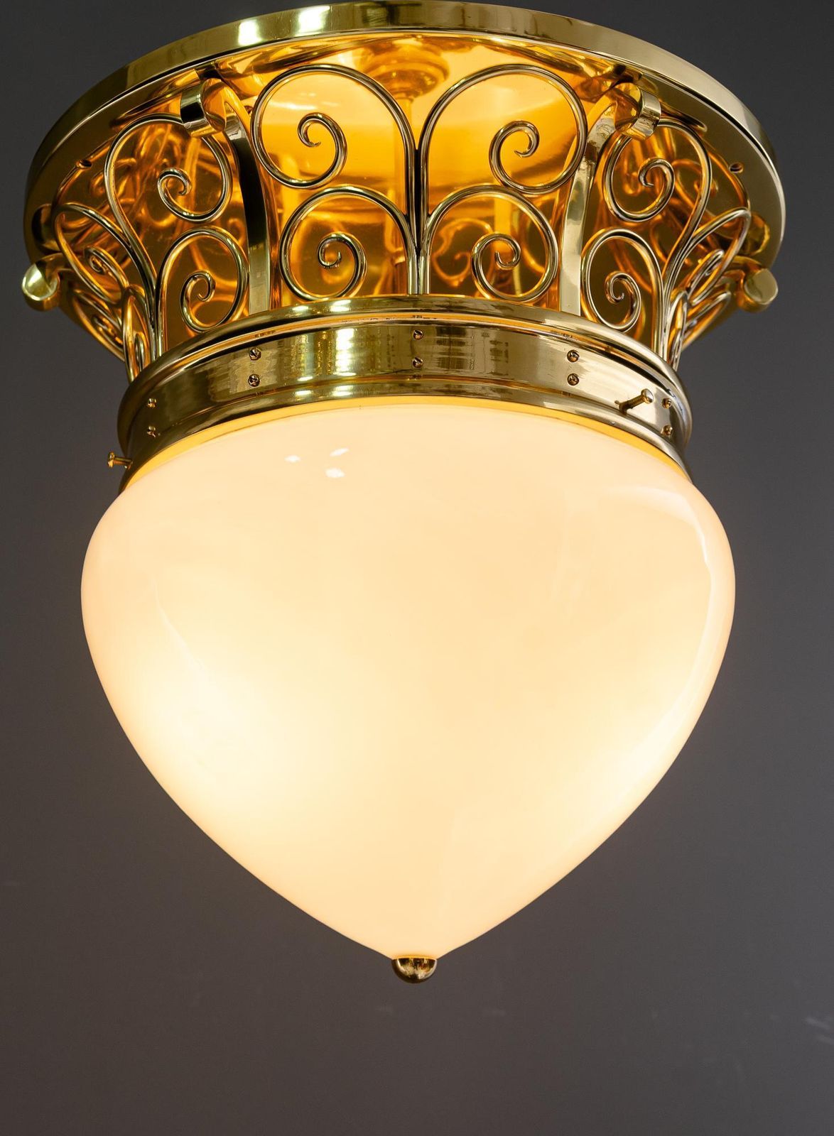 photo for sale Big Art Deco Ceiling Lamp With Original Opal Glass Shade Vienna Around 1920s