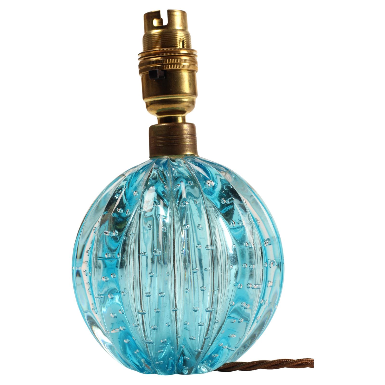 photo vinterior Turquoise Blue Bullicante Ribbed Globe Lamp By Archimede Seguso, Murano, Venezia