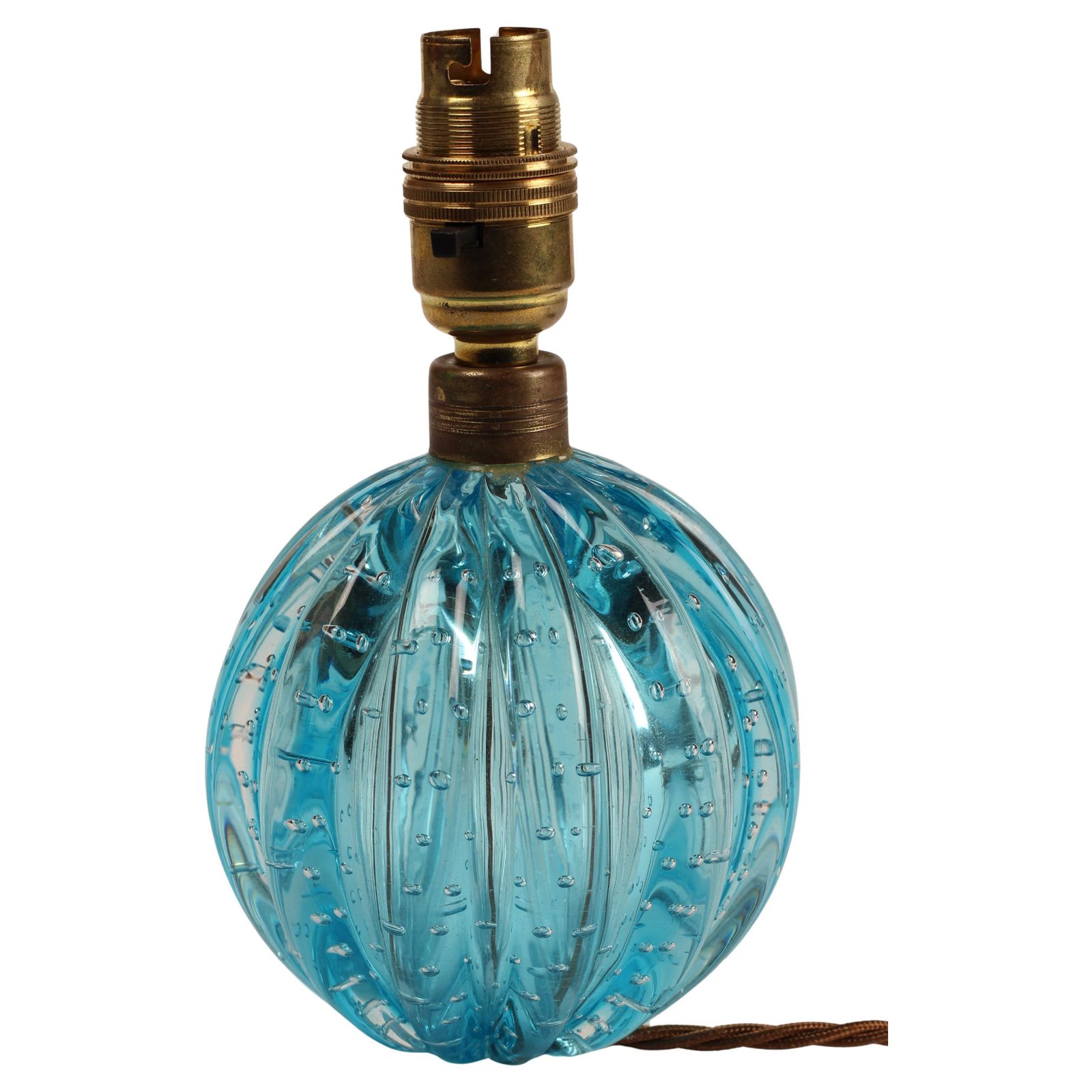 photo buy Turquoise Blue Bullicante Ribbed Globe Lamp By Archimede Seguso, Murano, Venezia