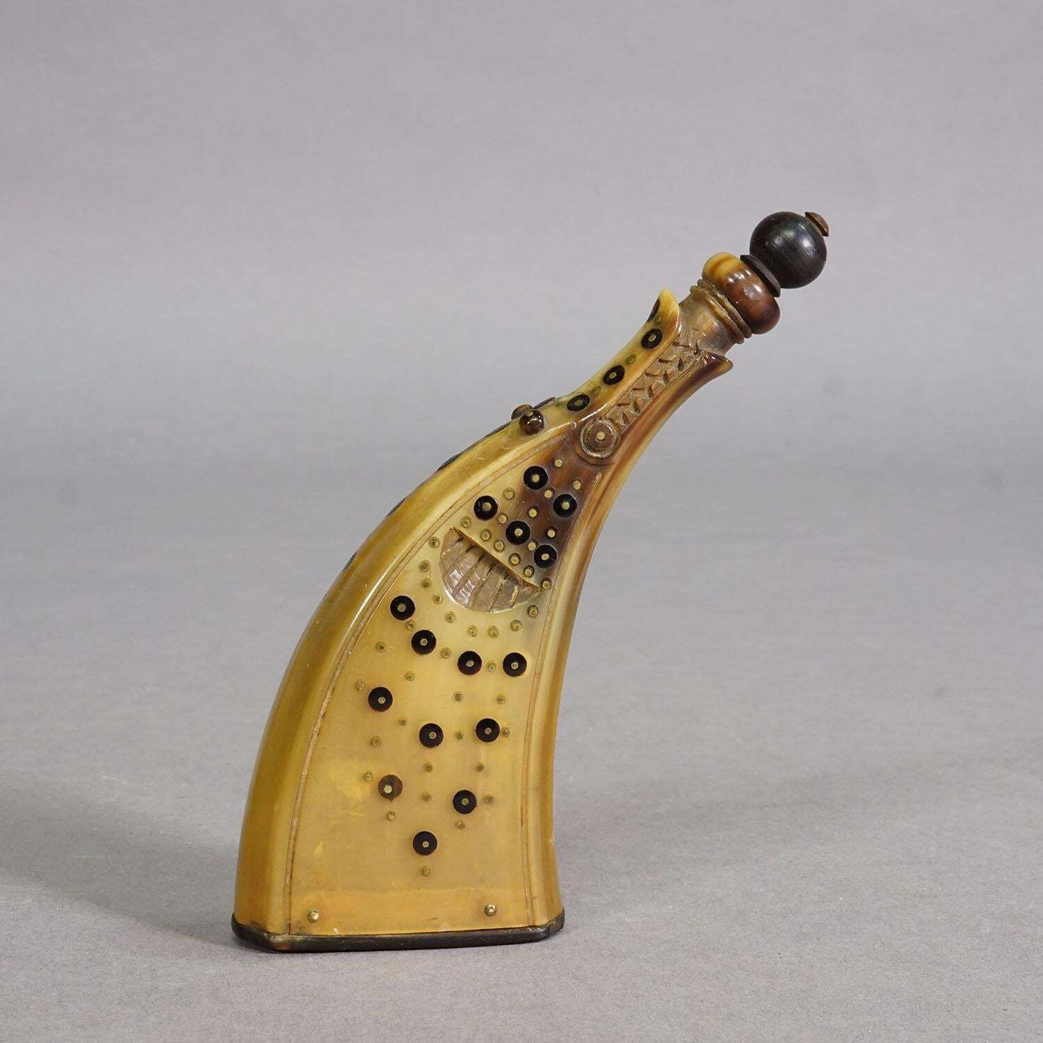 Antique Powder Flask Made Of Horn With Decorations, Germany 19th Century photo furniture