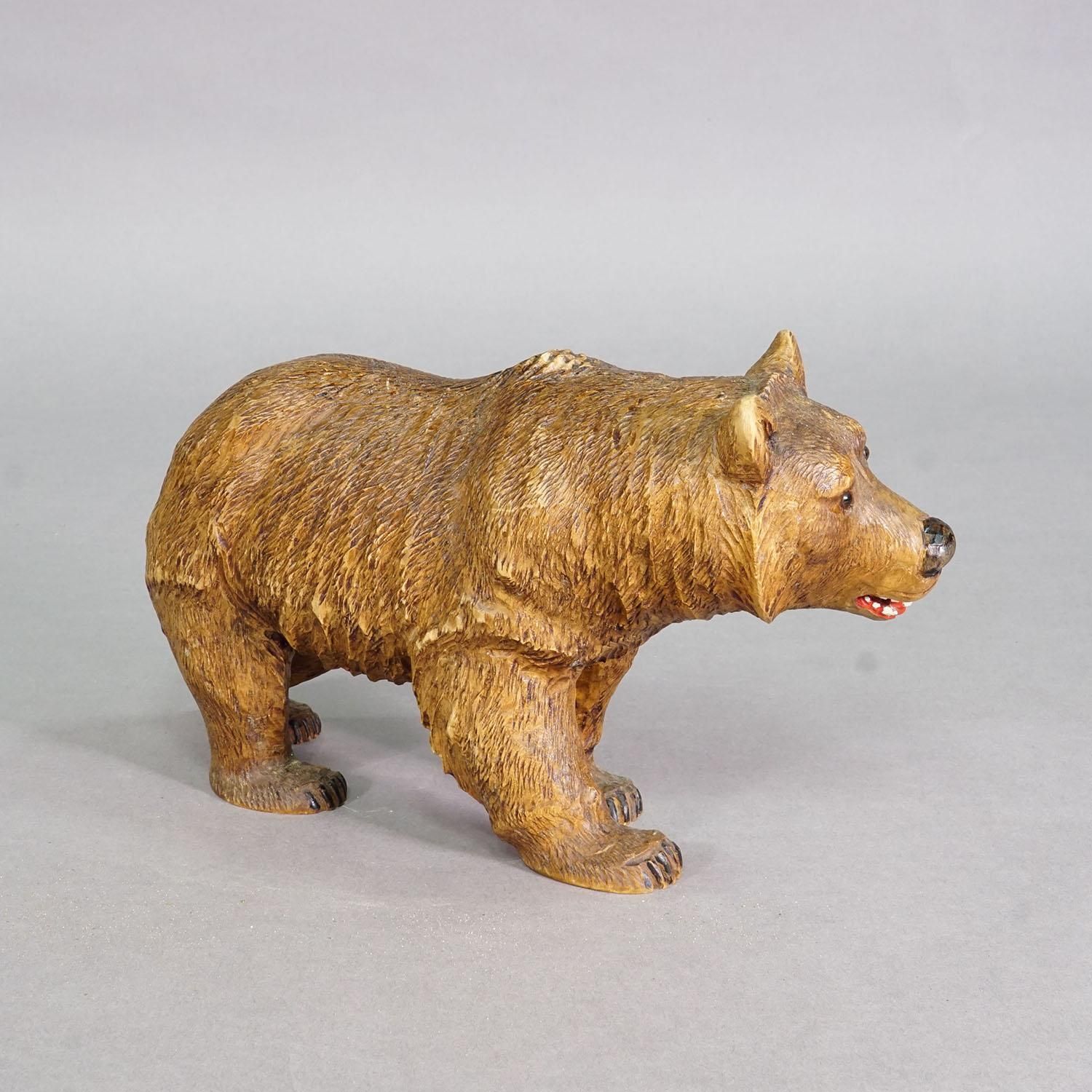 Large Vintage Wooden Strolling Bear Handcarved Ca. 1930s, Brienz photo furniture