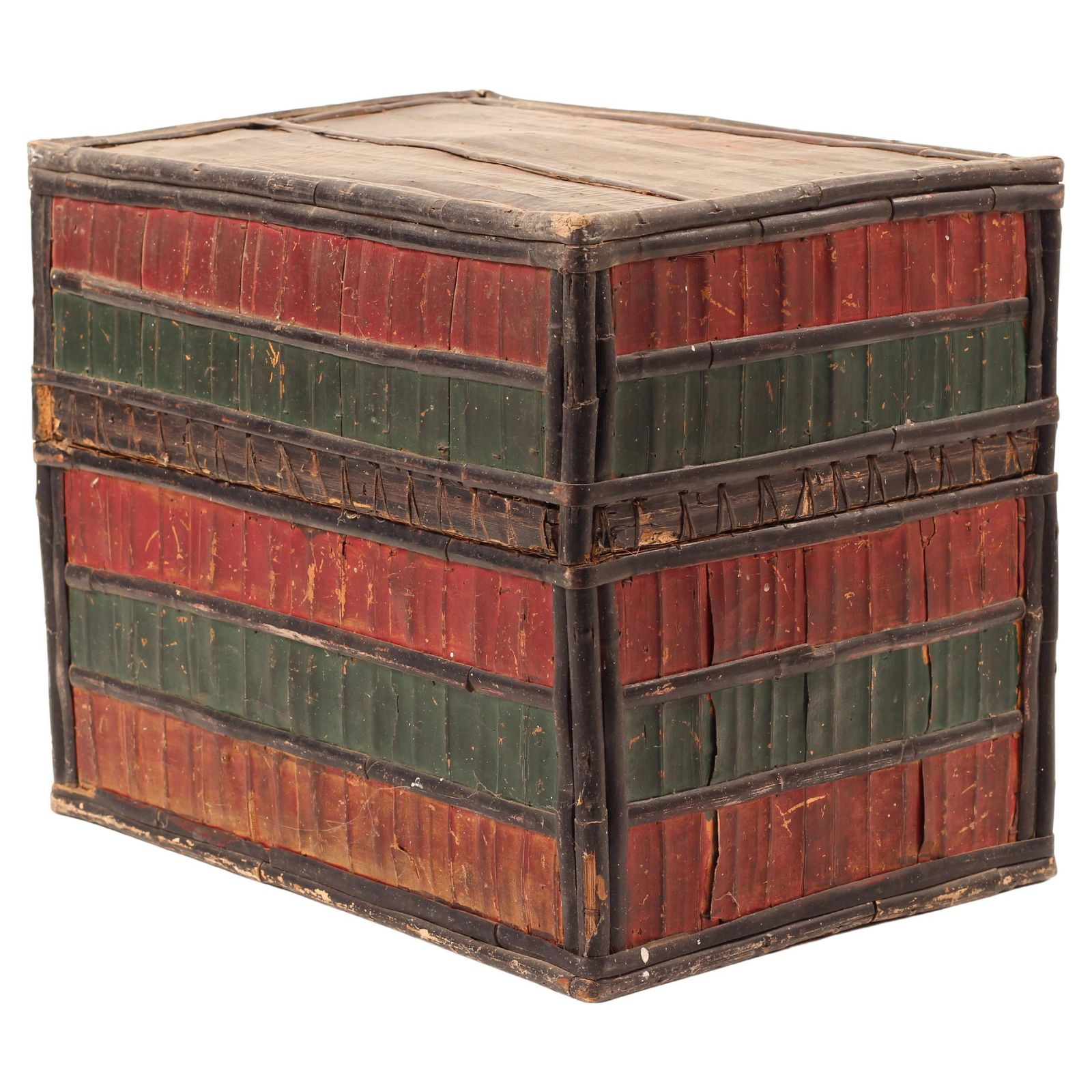 Folk Art Dowry Box, Lombok Indonesia, Cowrie, Painted Palm & Bamboo 1950’s Sasak photo furniture