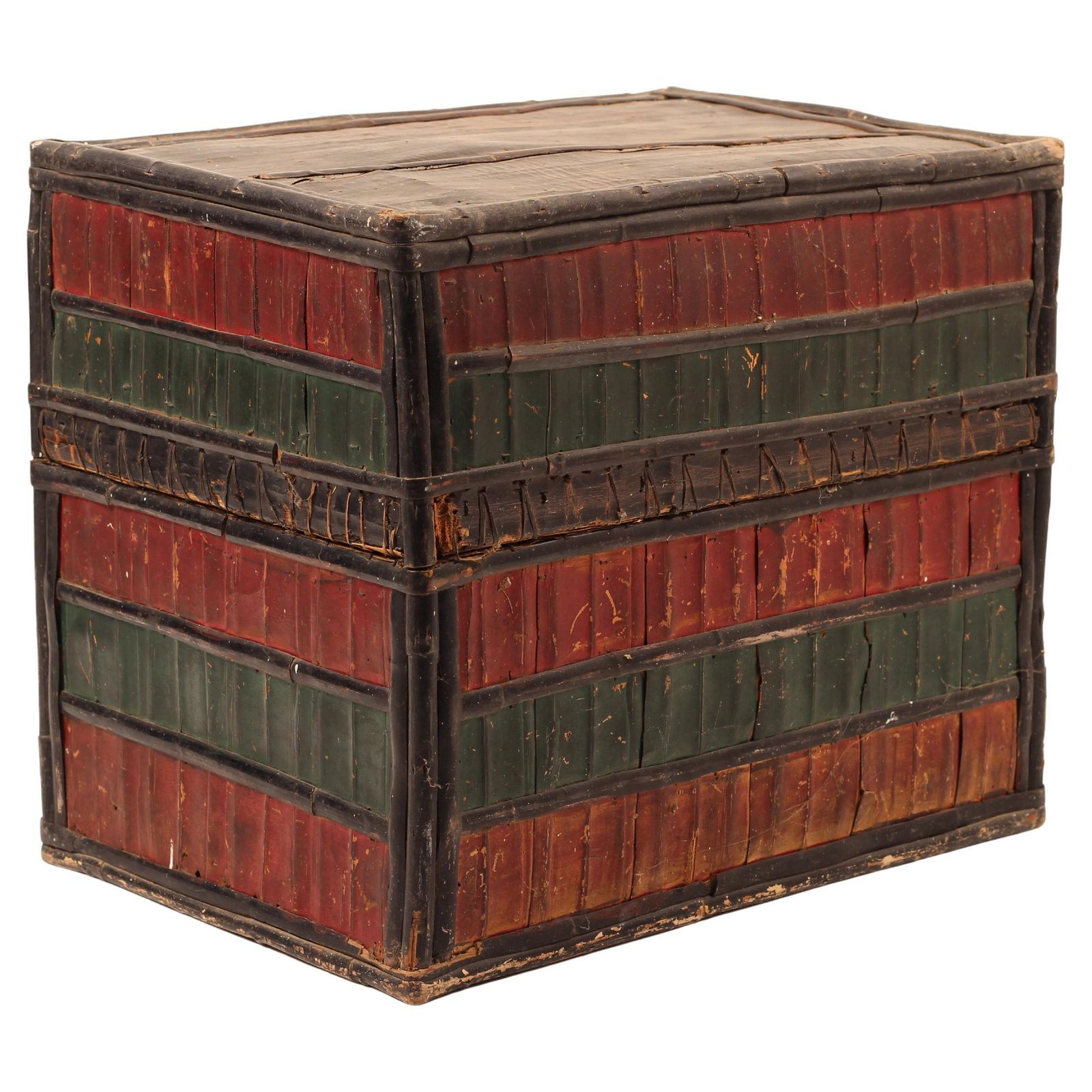photo furniture Folk Art Dowry Box, Lombok Indonesia, Cowrie, Painted Palm & Bamboo 1950’s Sasak