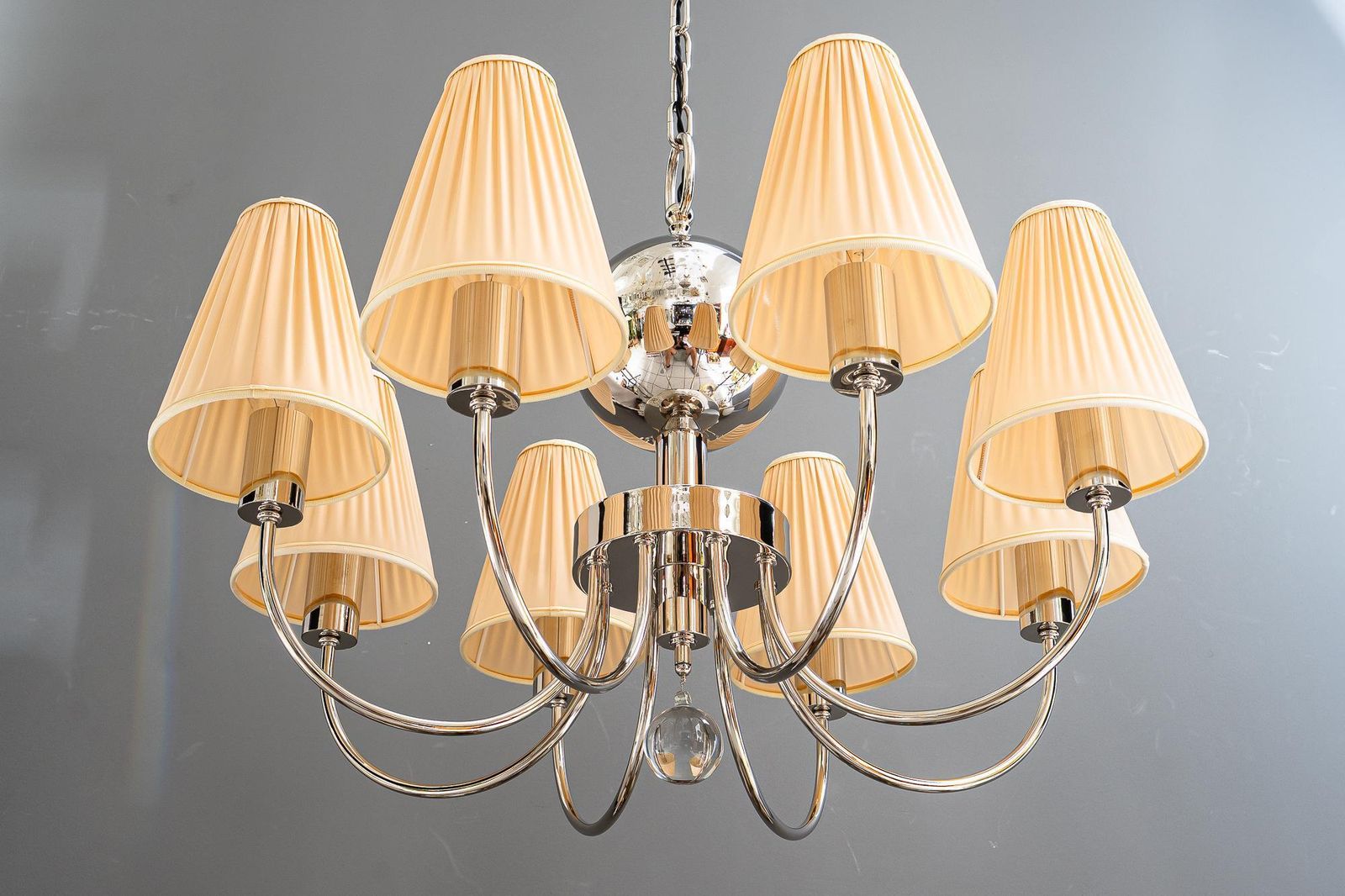 Art Deco Nickel Plated Chandelier With Fabric Shades Vienna Around 1920s photo 2319.0