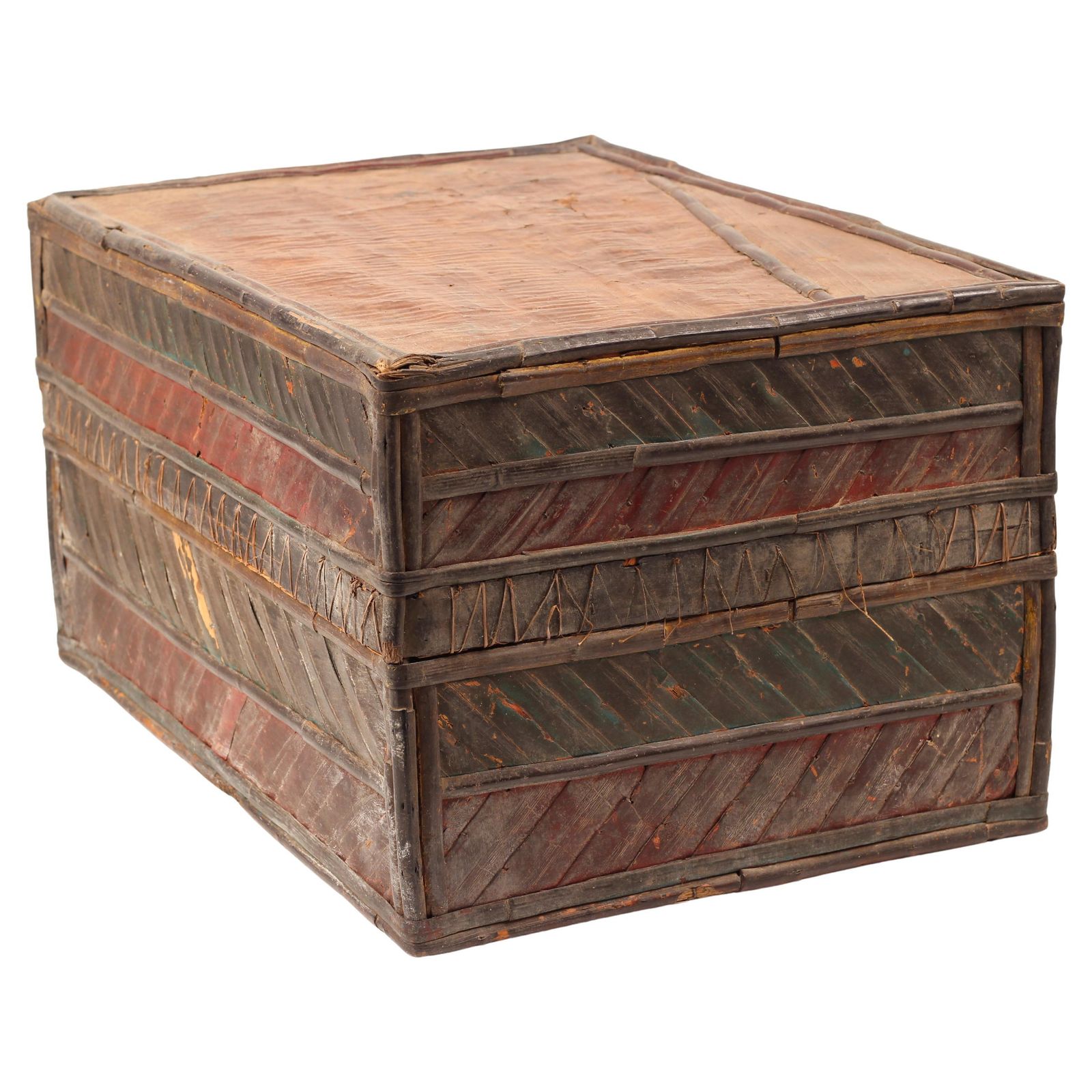 Folk Art Dowry Box, Lombok Indonesia, Cowrie, Painted Palm & Bamboo 1950’s Sasak photo buy