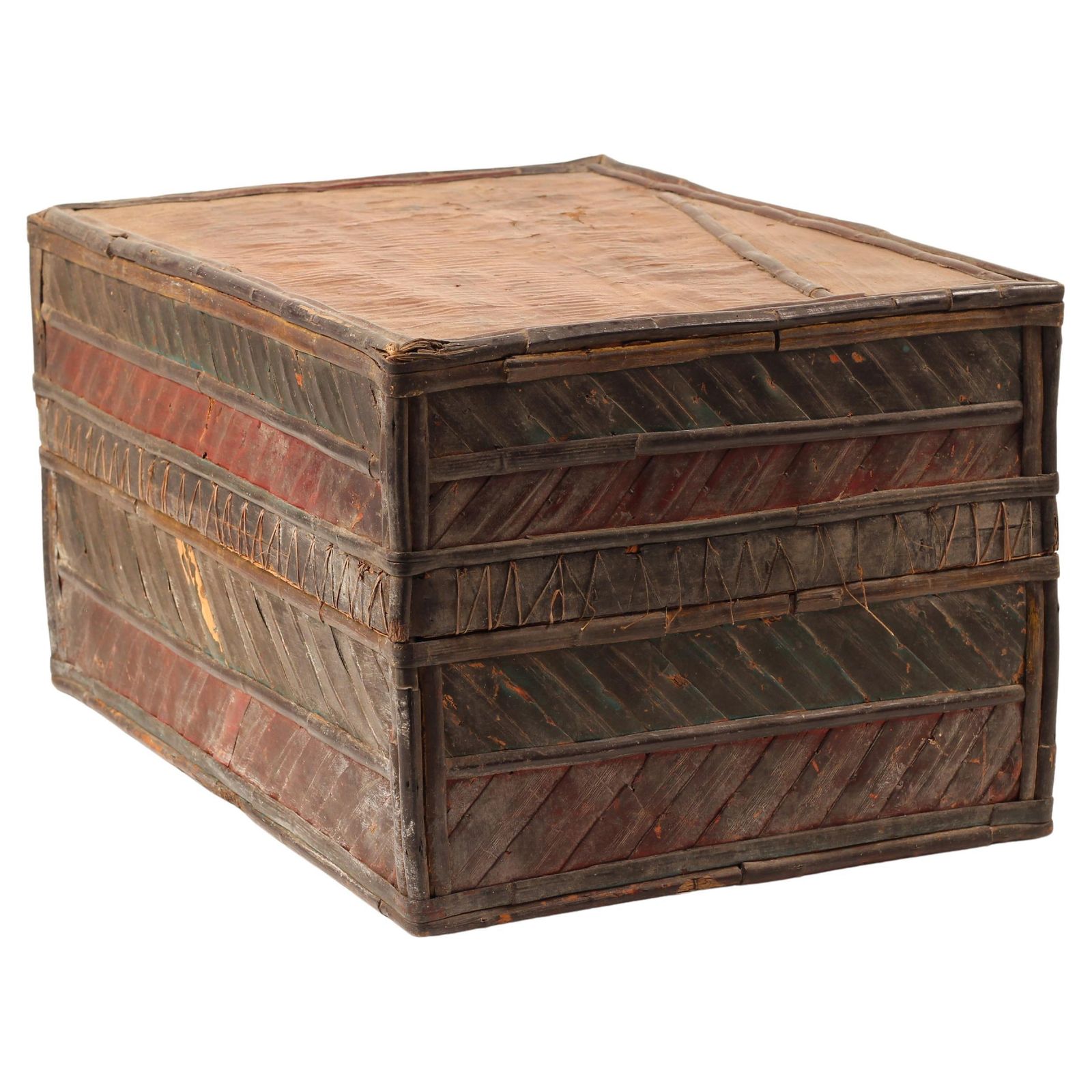 Folk Art Dowry Box, Lombok Indonesia, Cowrie, Painted Palm & Bamboo 1950’s Sasak photo vintage