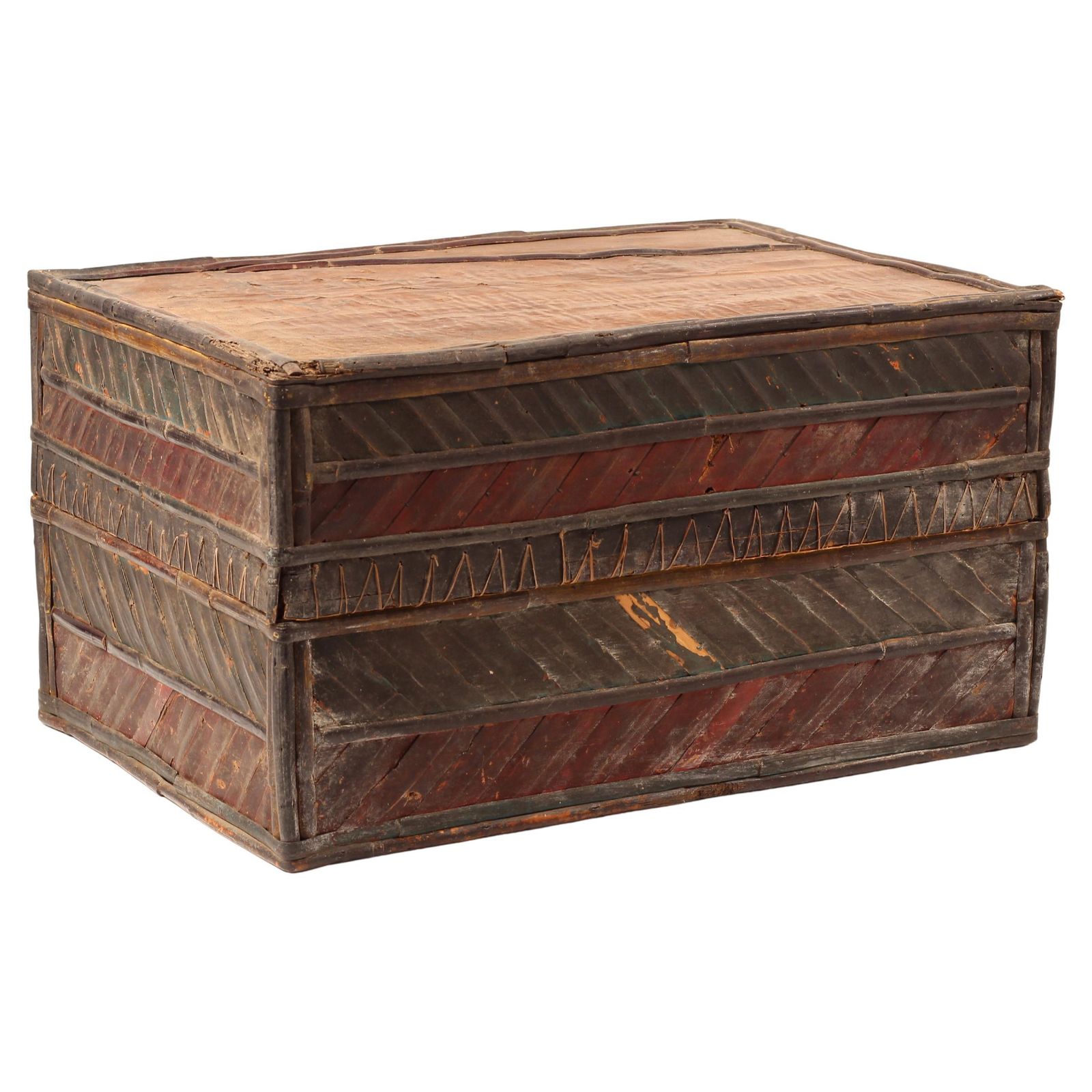 847.0 Folk Art Dowry Box, Lombok Indonesia, Cowrie, Painted Palm & Bamboo 1950’s Sasak photo