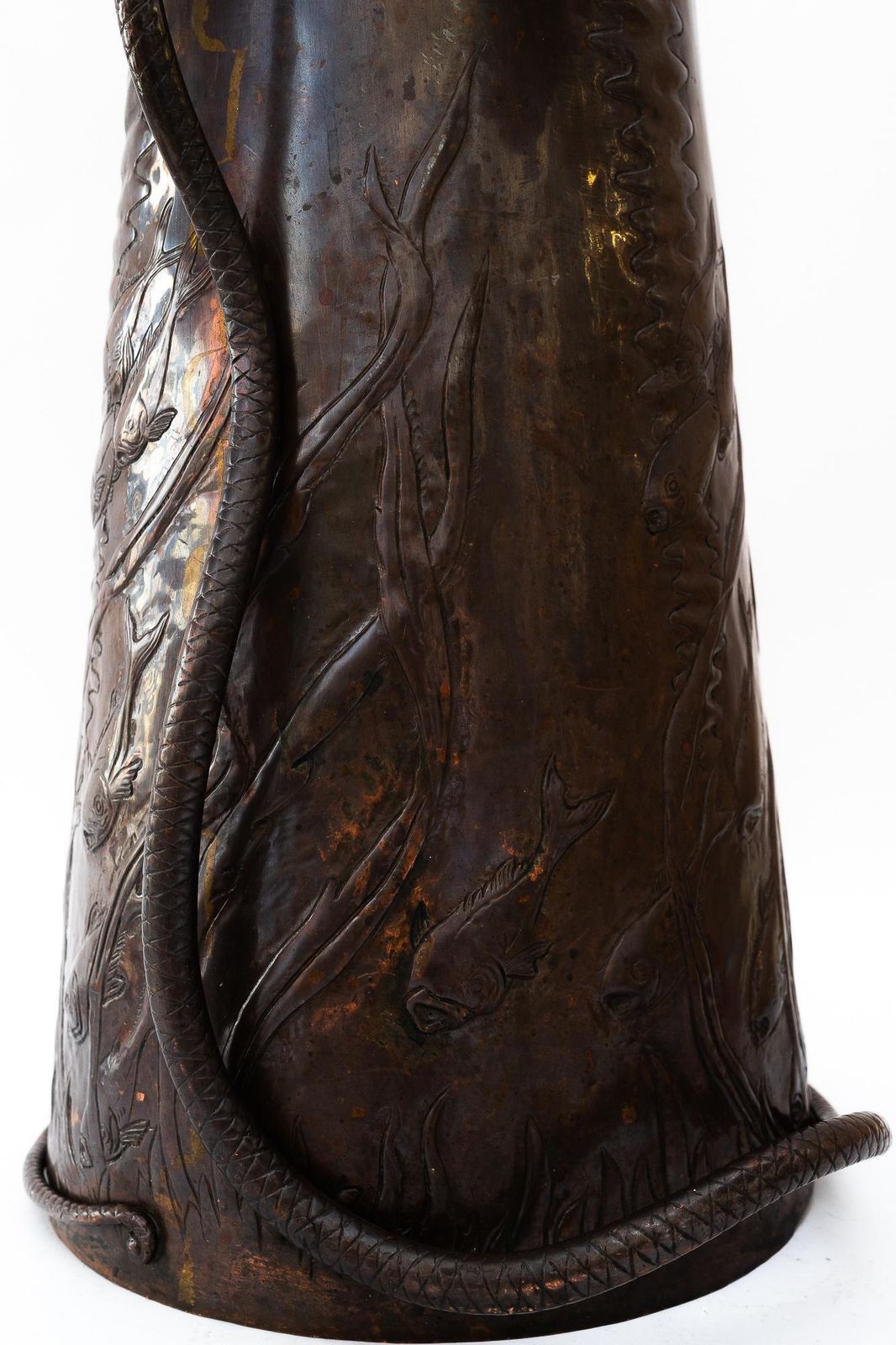 Big Jugendstil Copper Chased And Hand Hammered Vase Vienna Around 1908 photo for sale