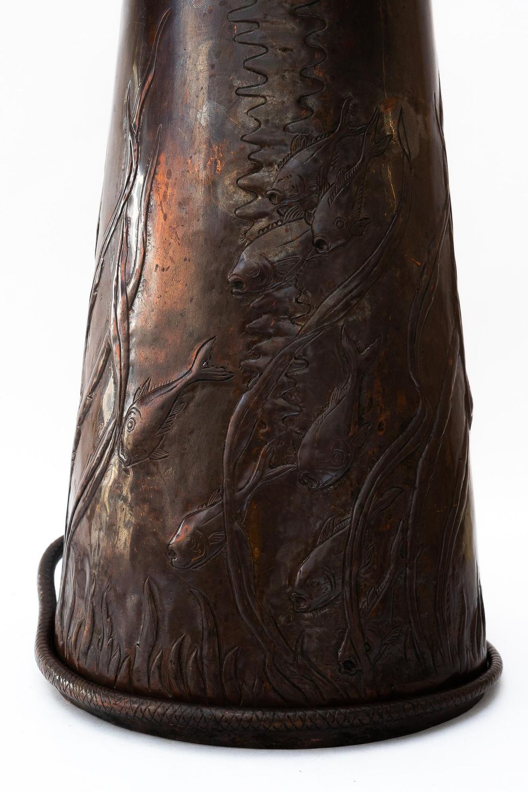 Big Jugendstil Copper Chased And Hand Hammered Vase Vienna Around 1908 photo buy