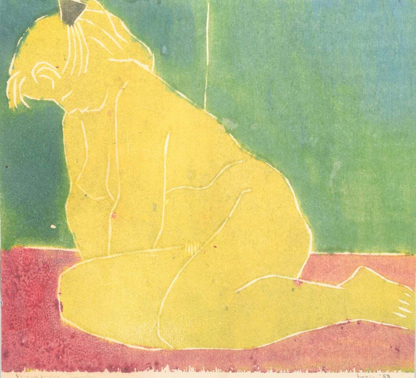 Bragi ásgeirsson. Color Woodcut On Paper. Study Of Nude. Dated 1953