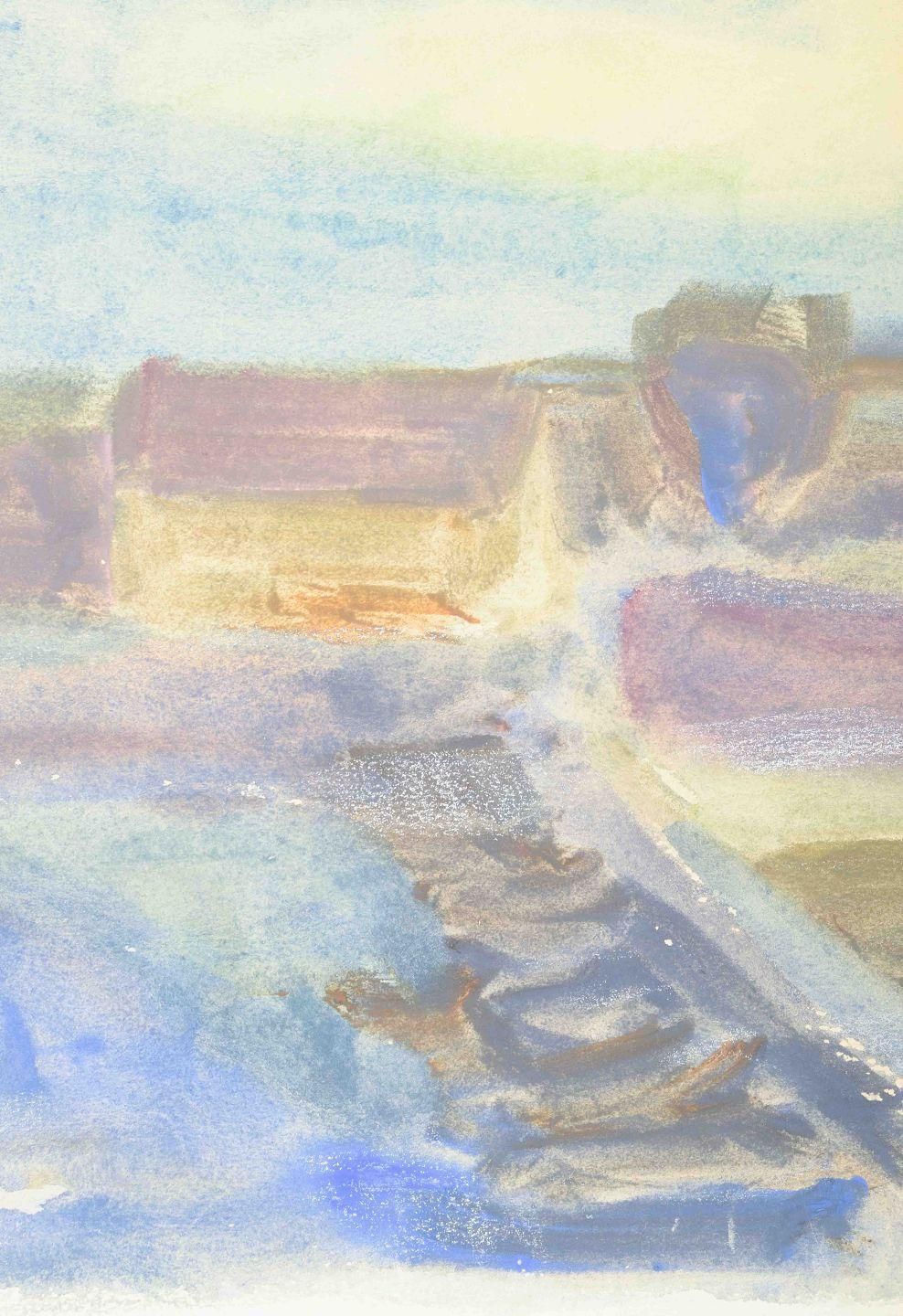 Aksel Møller. Watercolor On Paper. Landscape With Houses And Boats, 1958. photo Art