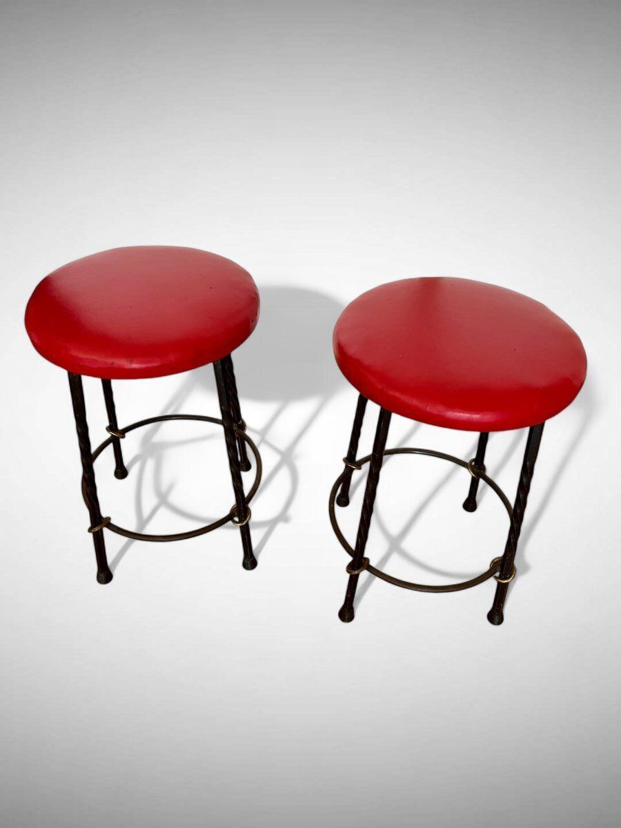 Set Of Vintage Stools, Wrought Iron And Vinyl, 1970s photo furniture