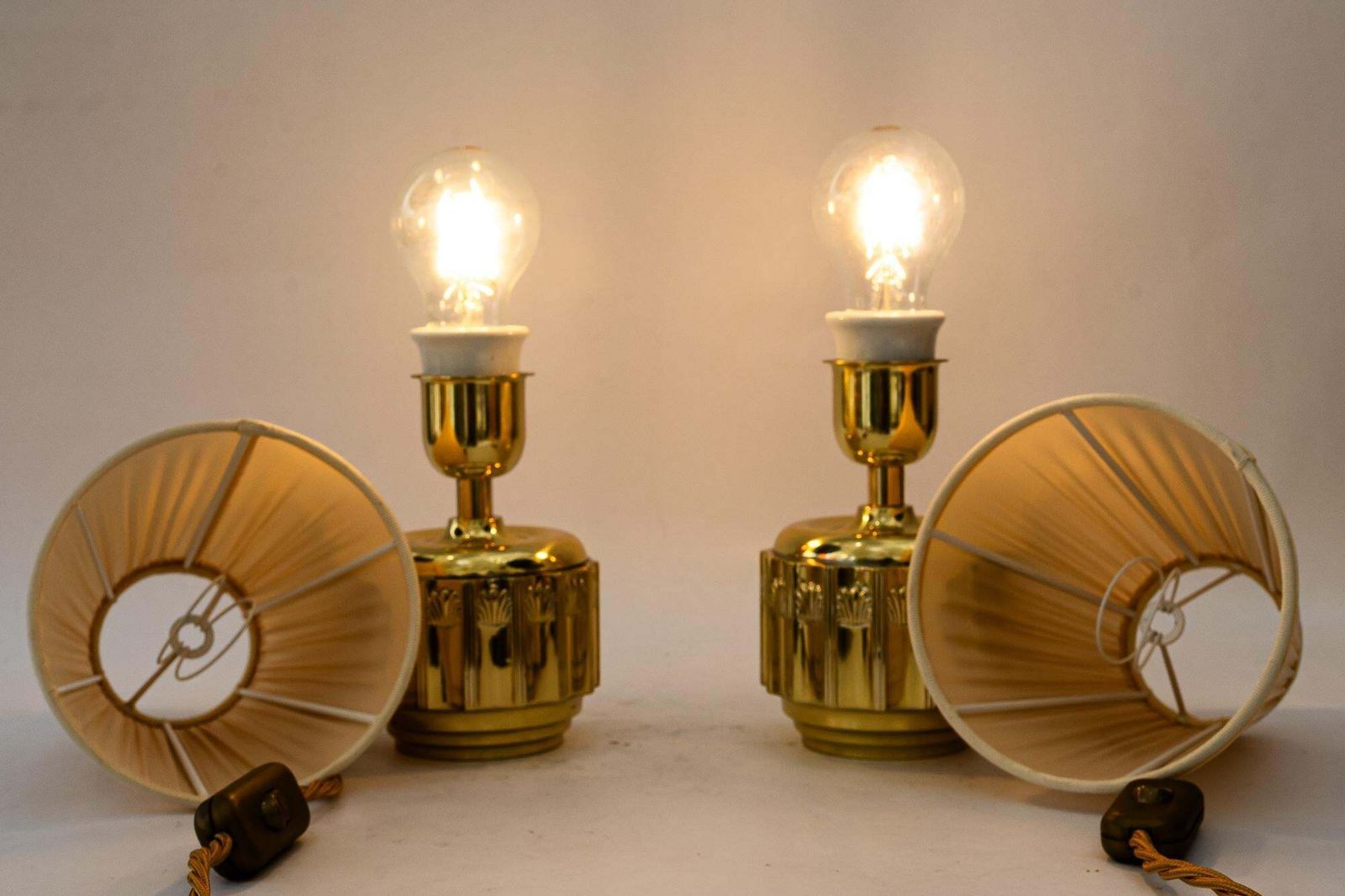 photo buy 2 Art Deco Table Lamps With Fabric Shades Vienna Around 1920