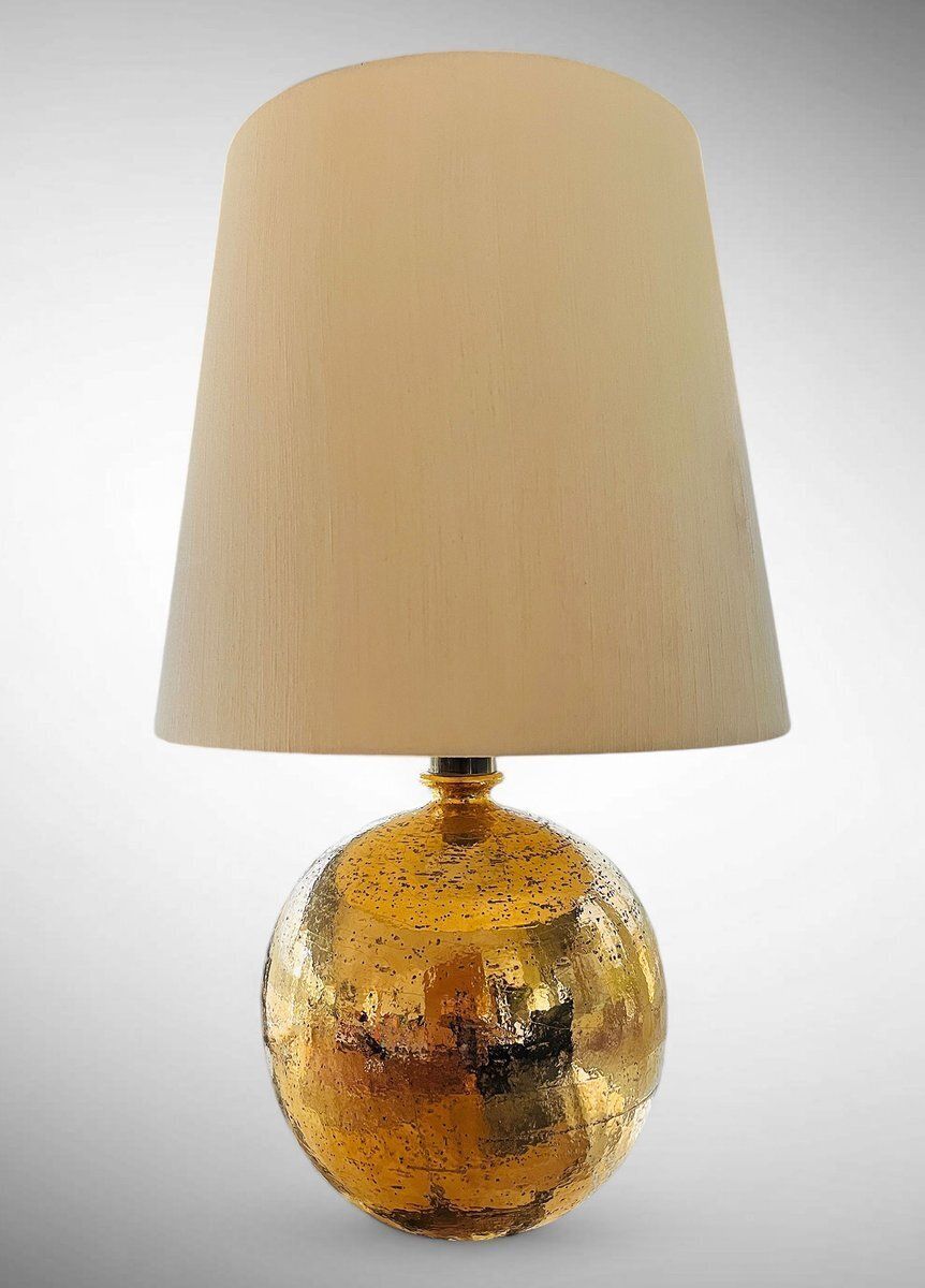Large Table Lamp In Glazed Gold Ceramic By Aldo Londi For Bitossi, Italy