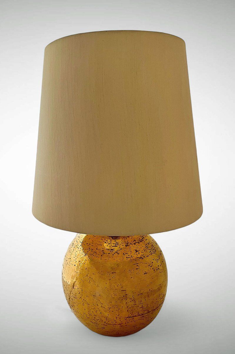 Large Table Lamp In Glazed Gold Ceramic By Aldo Londi For Bitossi, Italy photo for sale