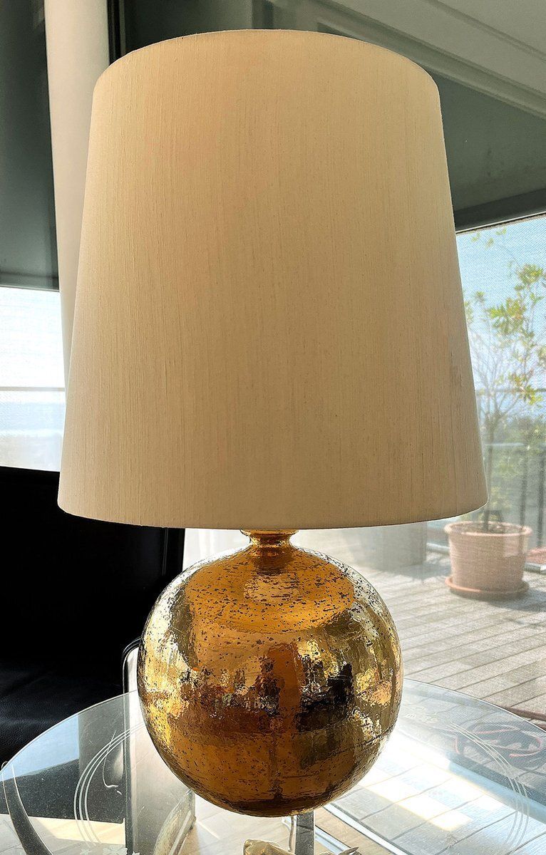 Large Table Lamp In Glazed Gold Ceramic By Aldo Londi For Bitossi, Italy photo 1041.0