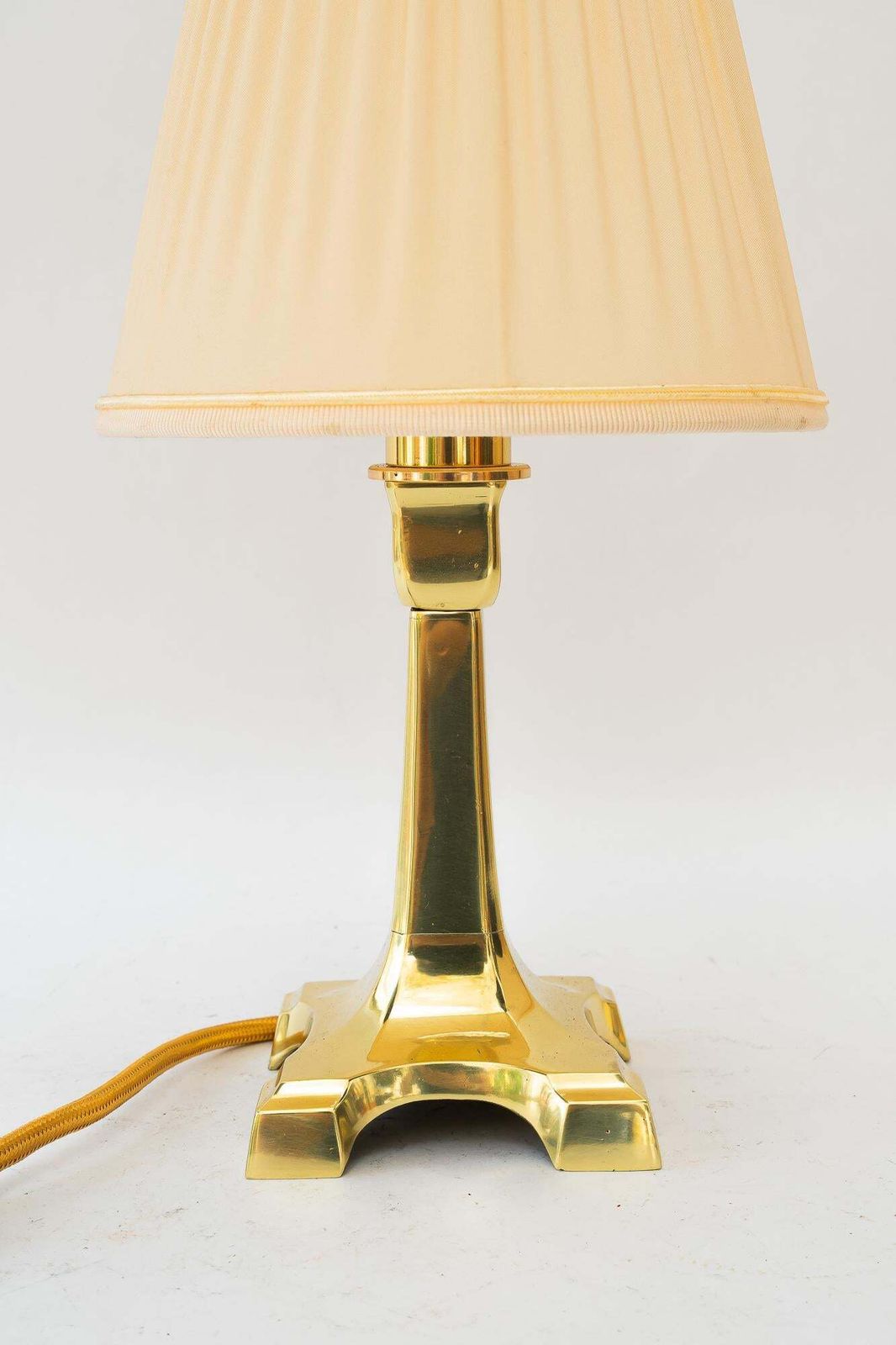 Art Deco Brass Table Lamp With Fabric Shade Vienna Around 1920s photo for sale