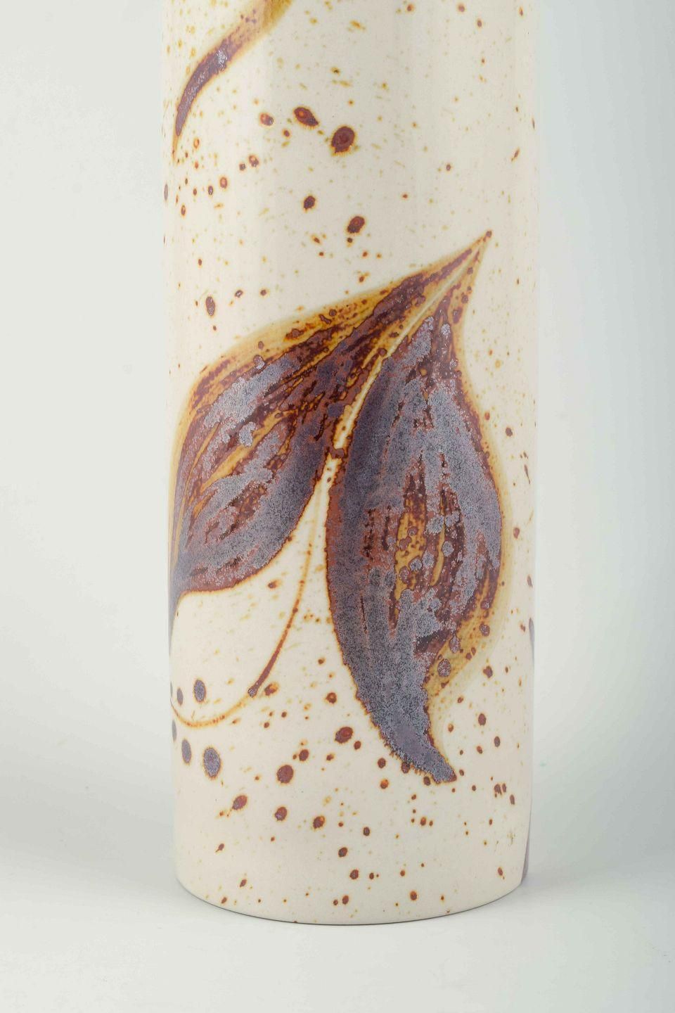 Haico Nitzsche For Søholm, Bornholm. Cylindrical Stoneware Vase With Leaf Motifs photo for sale