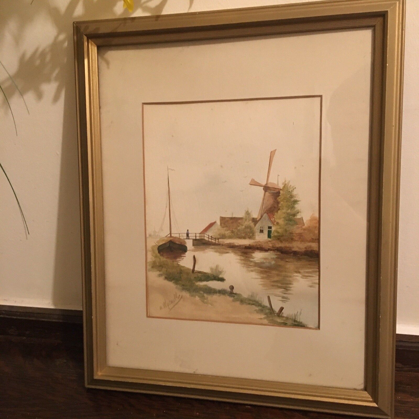 N Wijsmuller Watercolour Painting Taditional Dutch Antique Windmill Vintage photo Art
