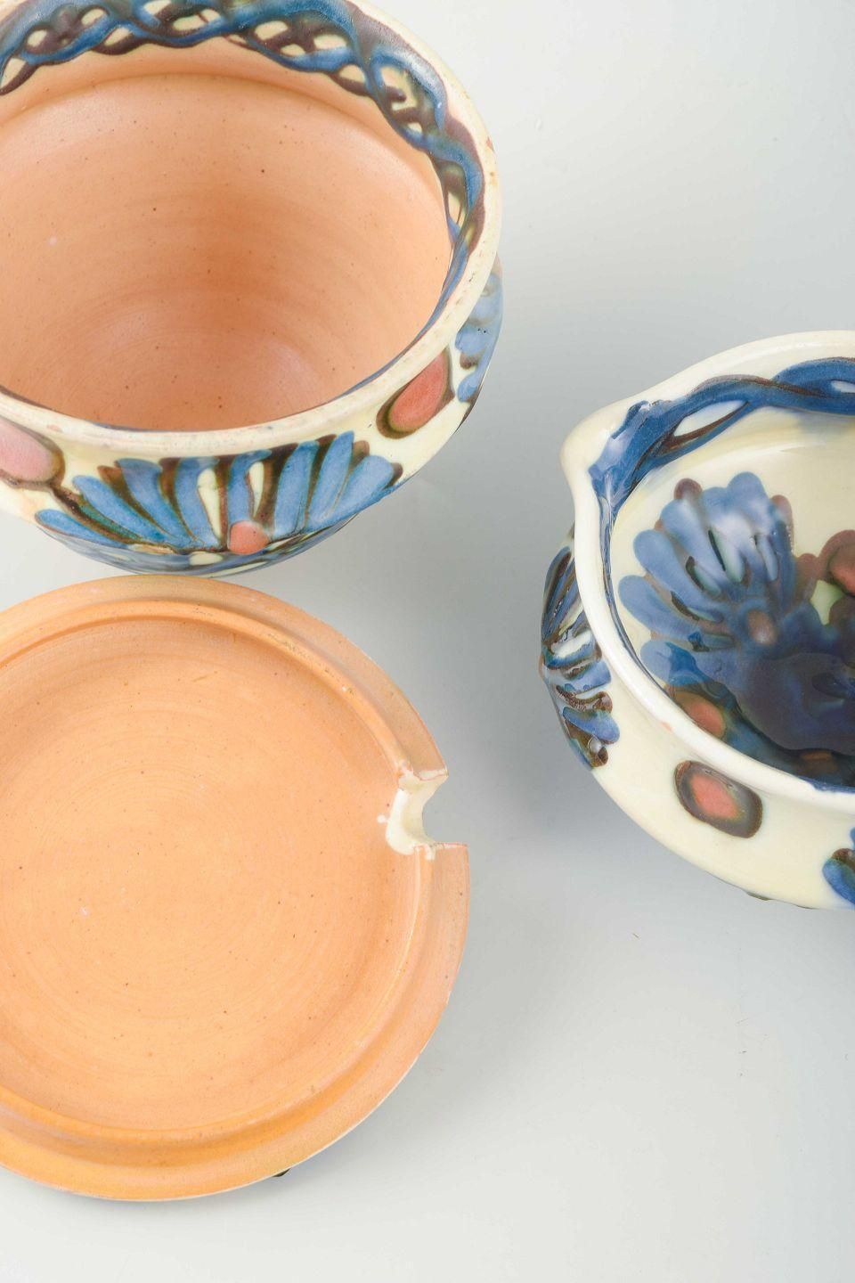Kähler, Denmark. Creamer And Sugar Bowl. Folk Style. 1930s/40s photo for sale