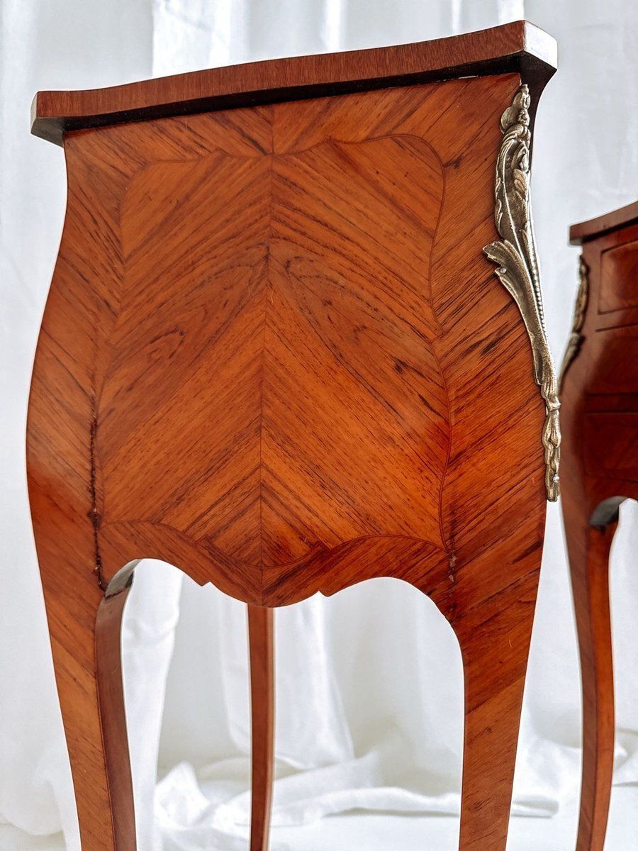 photo vinterior Louis XV French Bedside Tables With Floral Marquetry, 1940s, Set Of 2