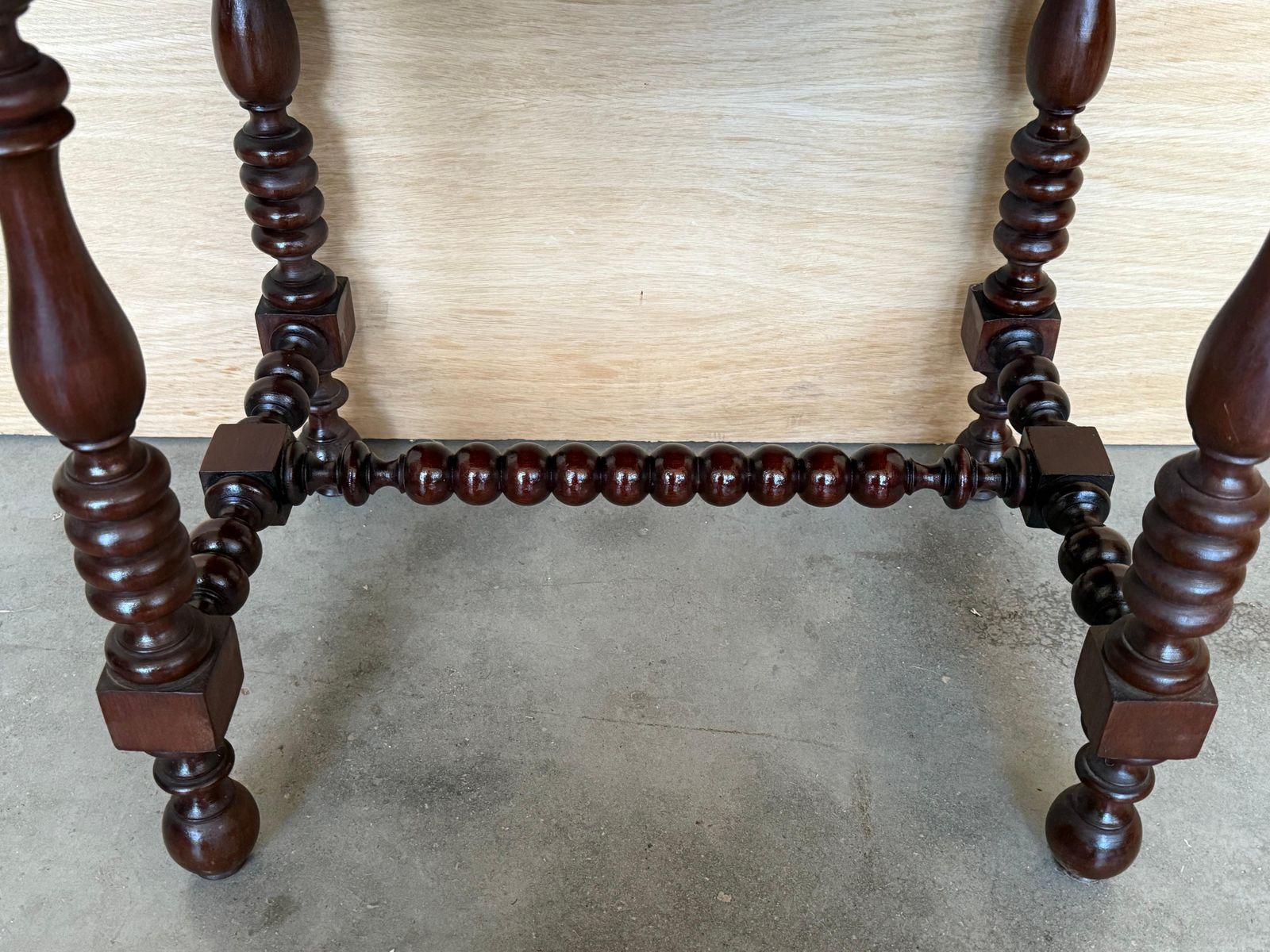 2382.0 Pair Of Light Walnut Carved Spanish Nightstands With Turned Legs And Drawer photo