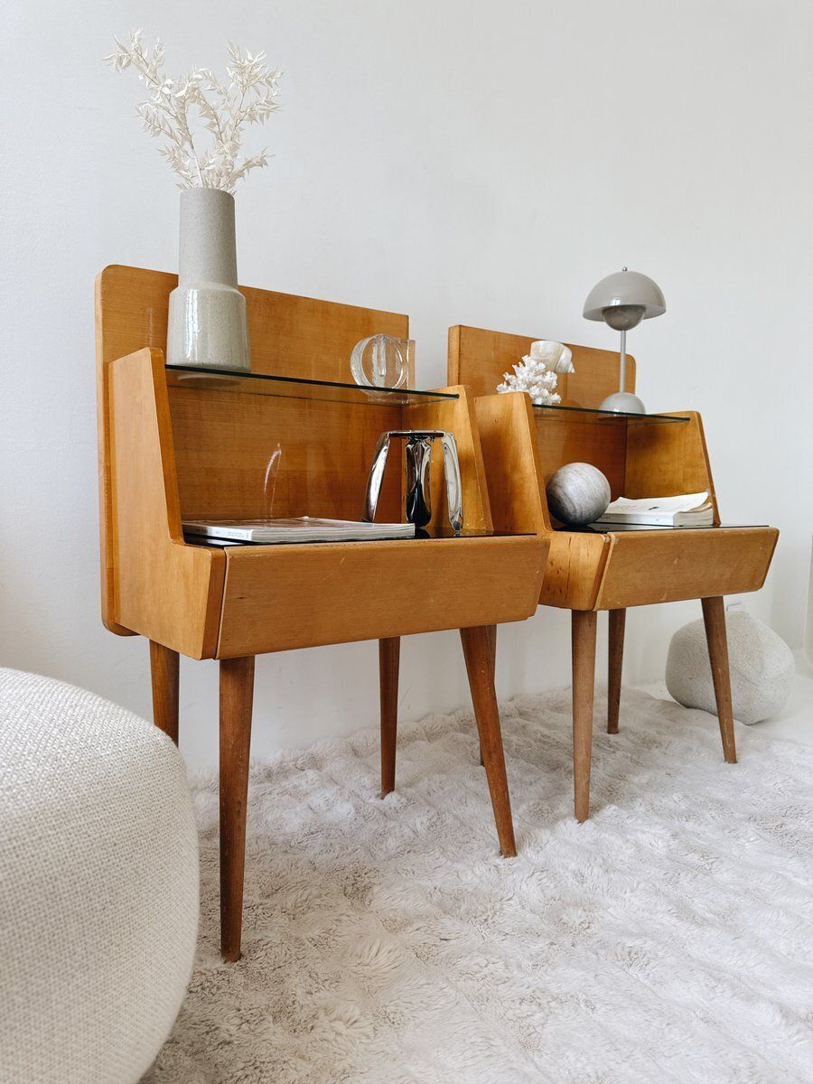 photo furniture Mid Century Modern Nightstands Attributed To Jitona Soběslav, Czechoslovakia, 1960s, Set Of 2