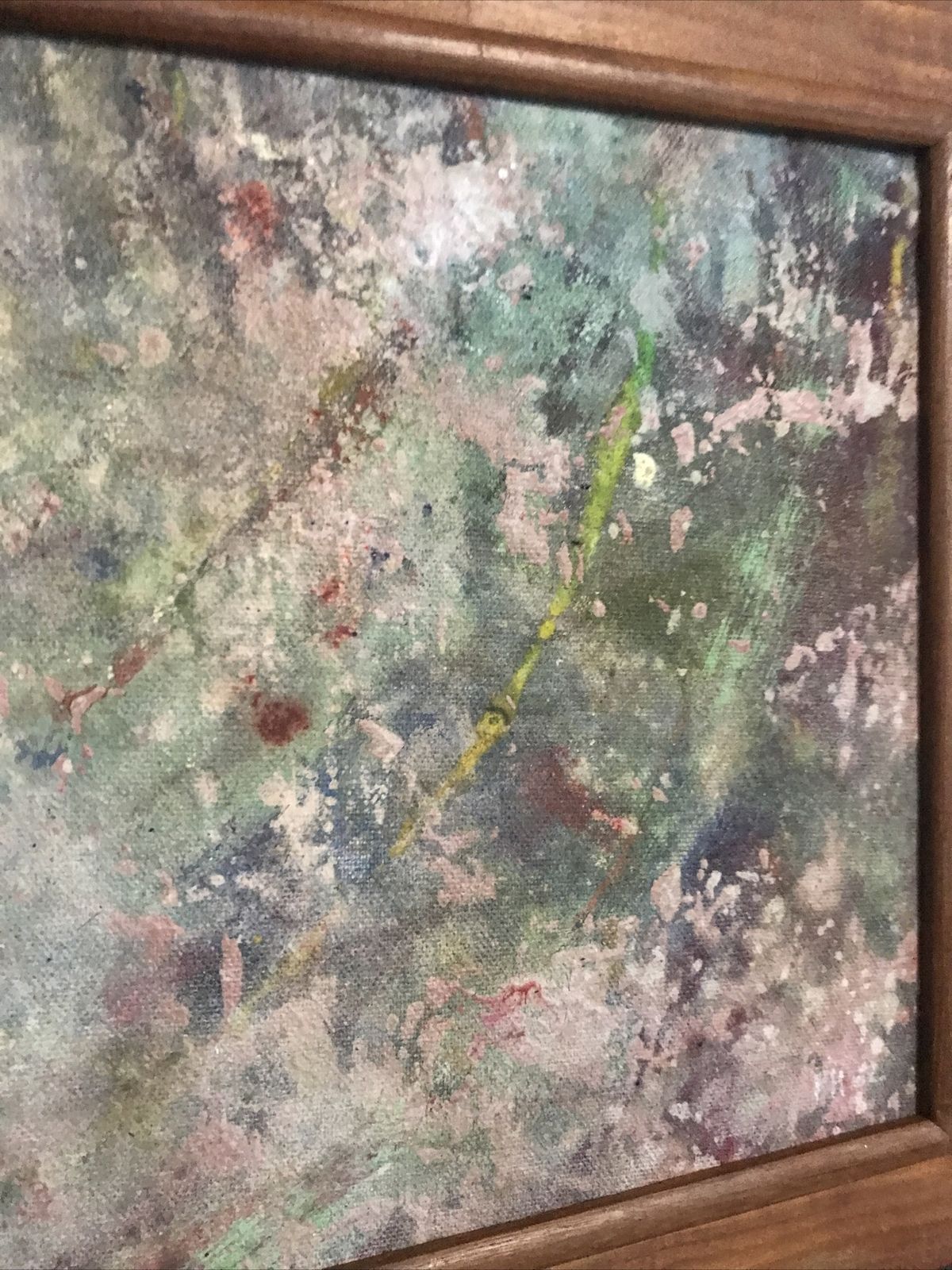 Original Abstract Painting Expressionist Canvas Signed Teak Frame 1982  Vintage photo Art