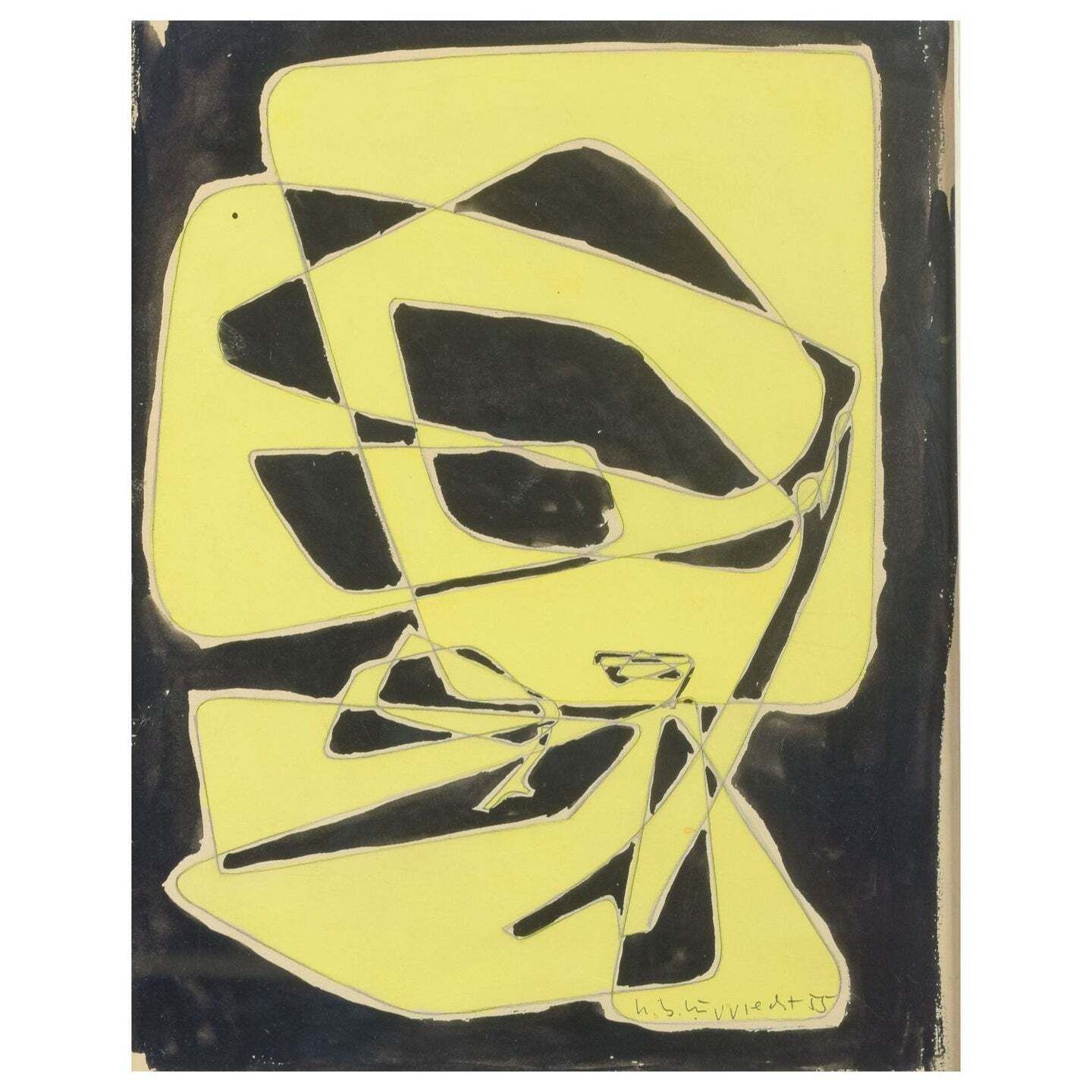 Unknown Artist. Mixed Media On Paper. Abstract Composition. 1955