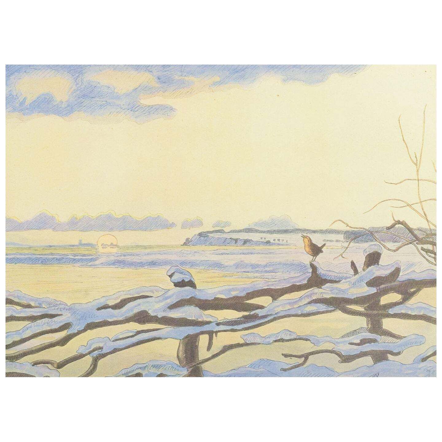 Johannes Larsen, Denmark. "December Morning", Ca. 1908. Print On Paper.