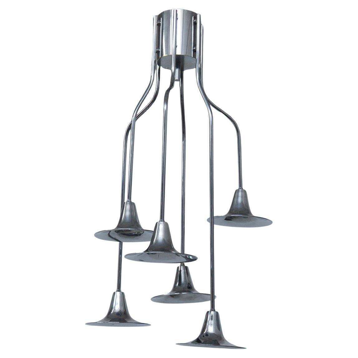 "Trumpet" Chandelier By Goffredo Reggiani 6 Lights, Space Age