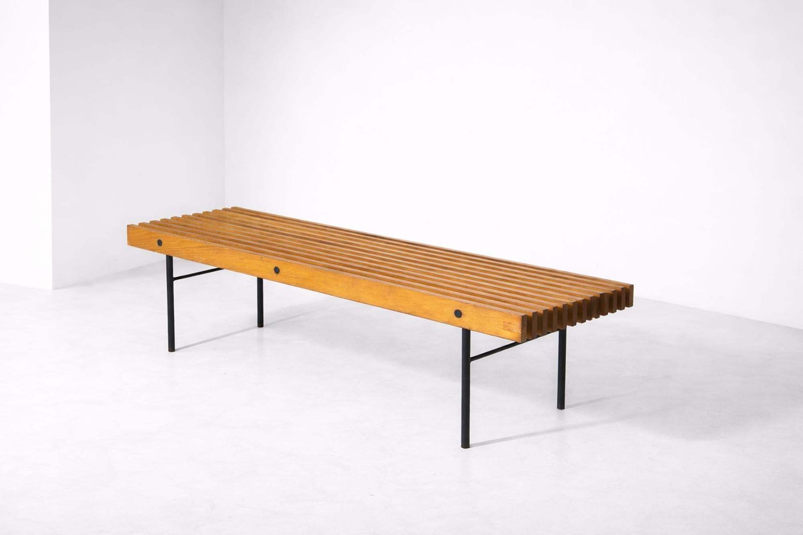 Modernist Italian Bench In Solid Wood And Metal With Brass Tips photo furniture
