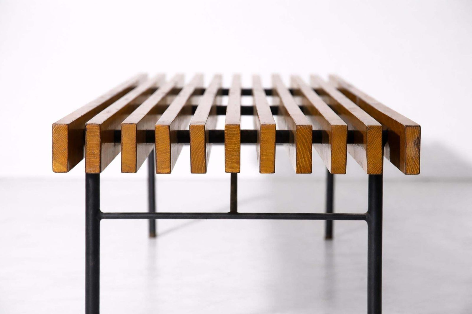 Modernist Italian Bench In Solid Wood And Metal With Brass Tips photo Furniture