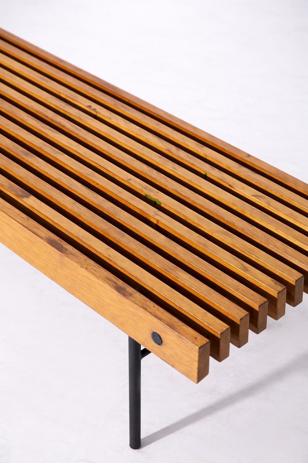 Modernist Italian Bench In Solid Wood And Metal With Brass Tips photo vinterior