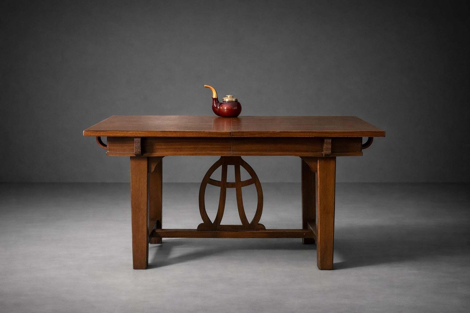 Italian Art Nouveau Walnut Extendable Dining Table With Lyre Motif Base, Liberty photo furniture