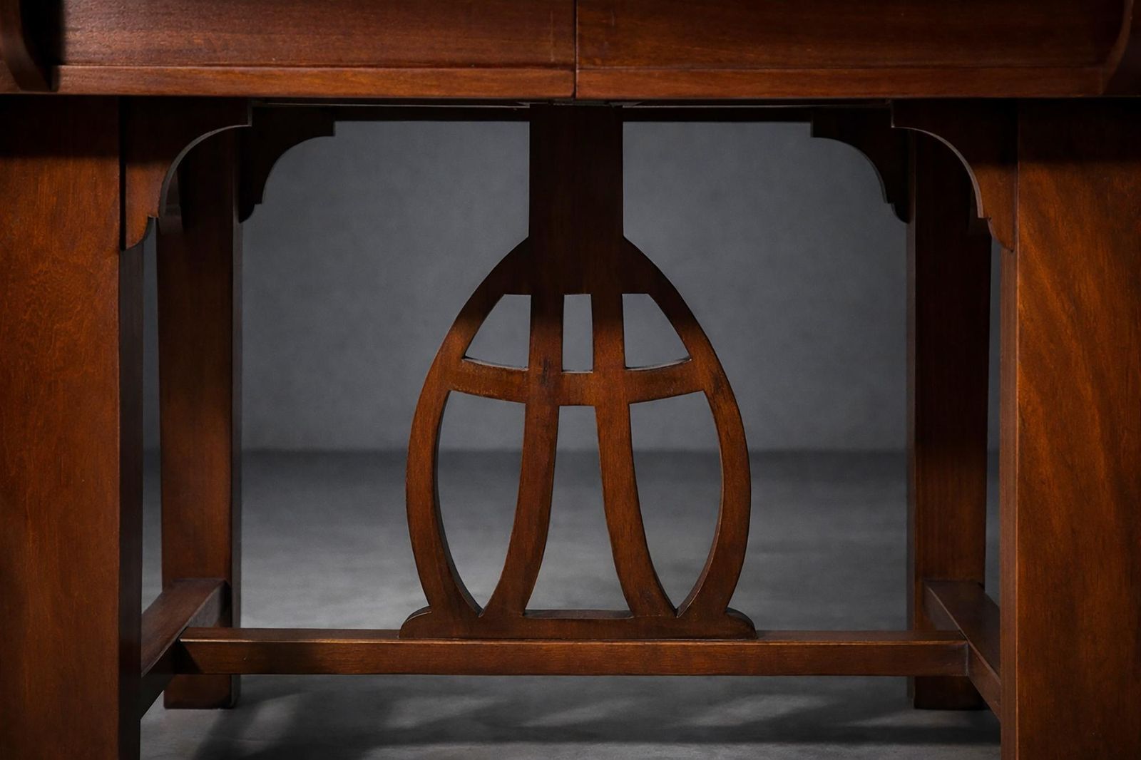Italian Art Nouveau Walnut Extendable Dining Table With Lyre Motif Base, Liberty photo Furniture