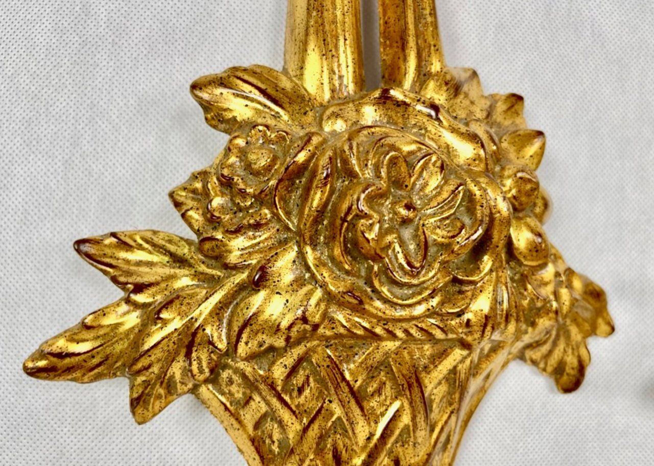 Vintage Belgian Louis XVI Style Gold Wall Lamps, 1990s, Set Of 2 photo vinterior